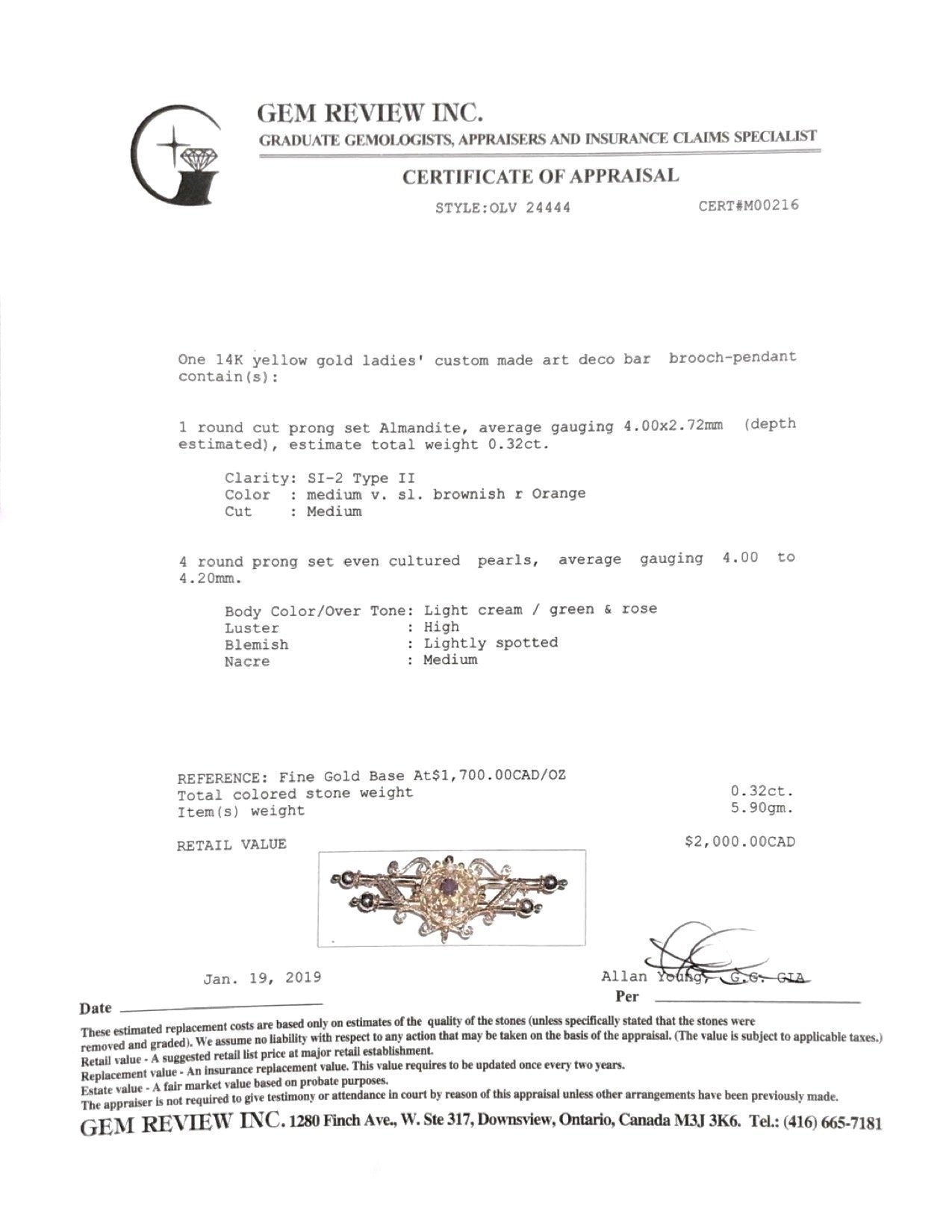 Antique Art Deco Garnet and Pearl Brooch/Pendant