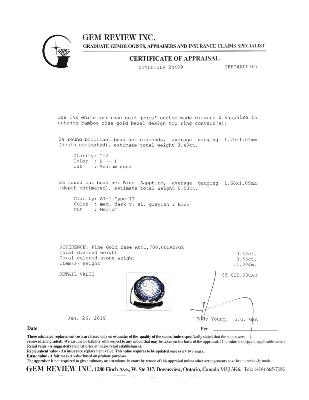 Gent's Two-Tone Pave Diamond and Blue Sapphire Ring