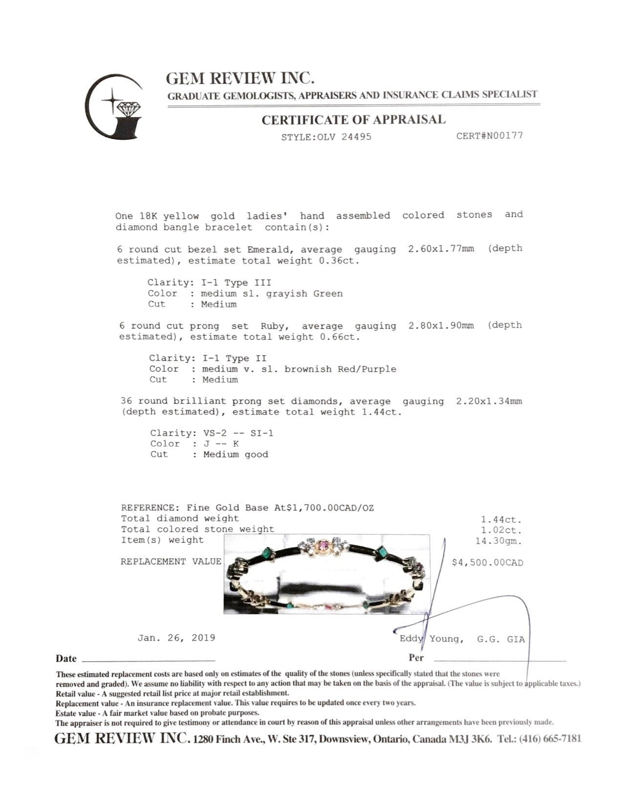 Coloured Stones and Diamond Bangle Bracelet