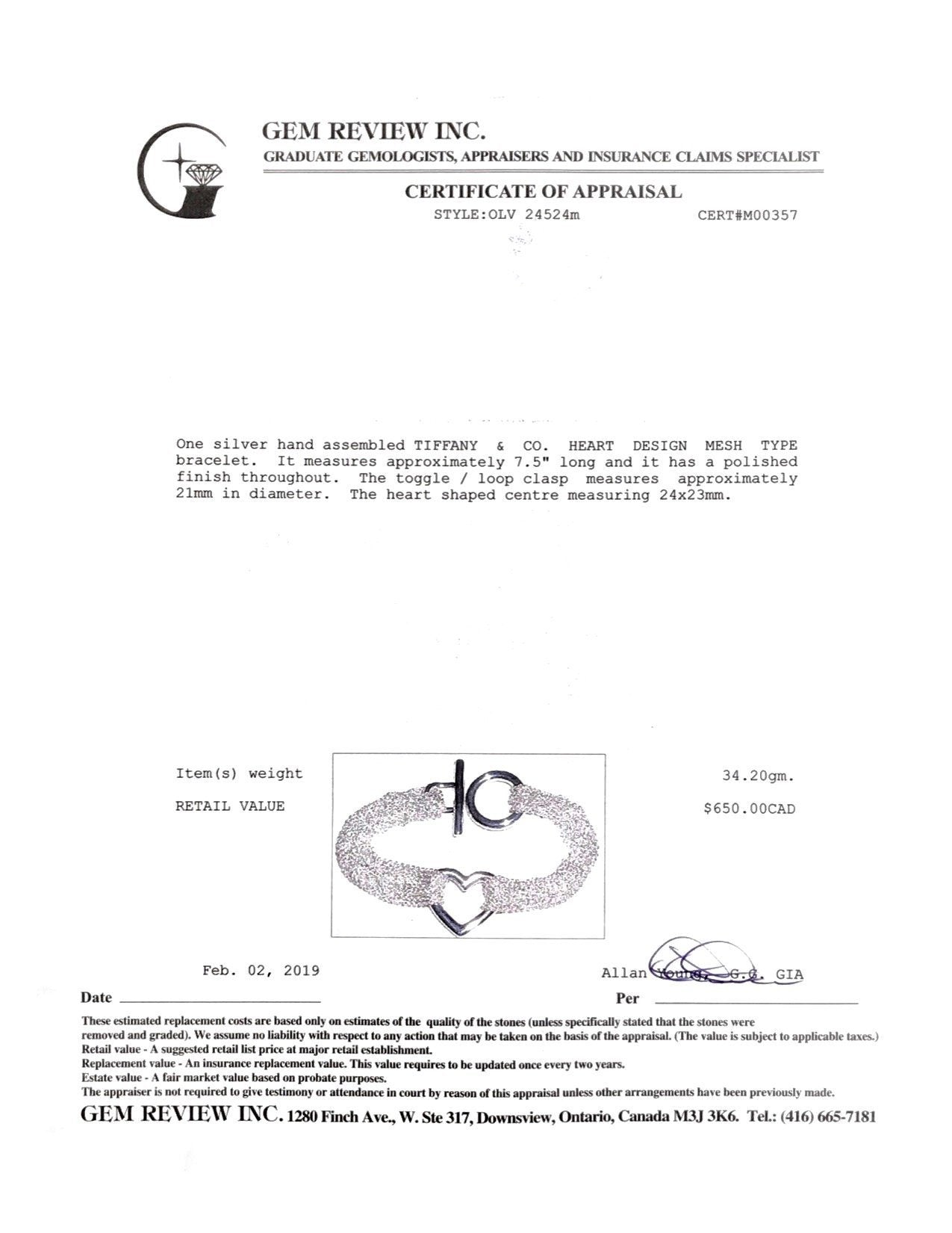 Tiffany & Co. Mesh Heart Bracelet