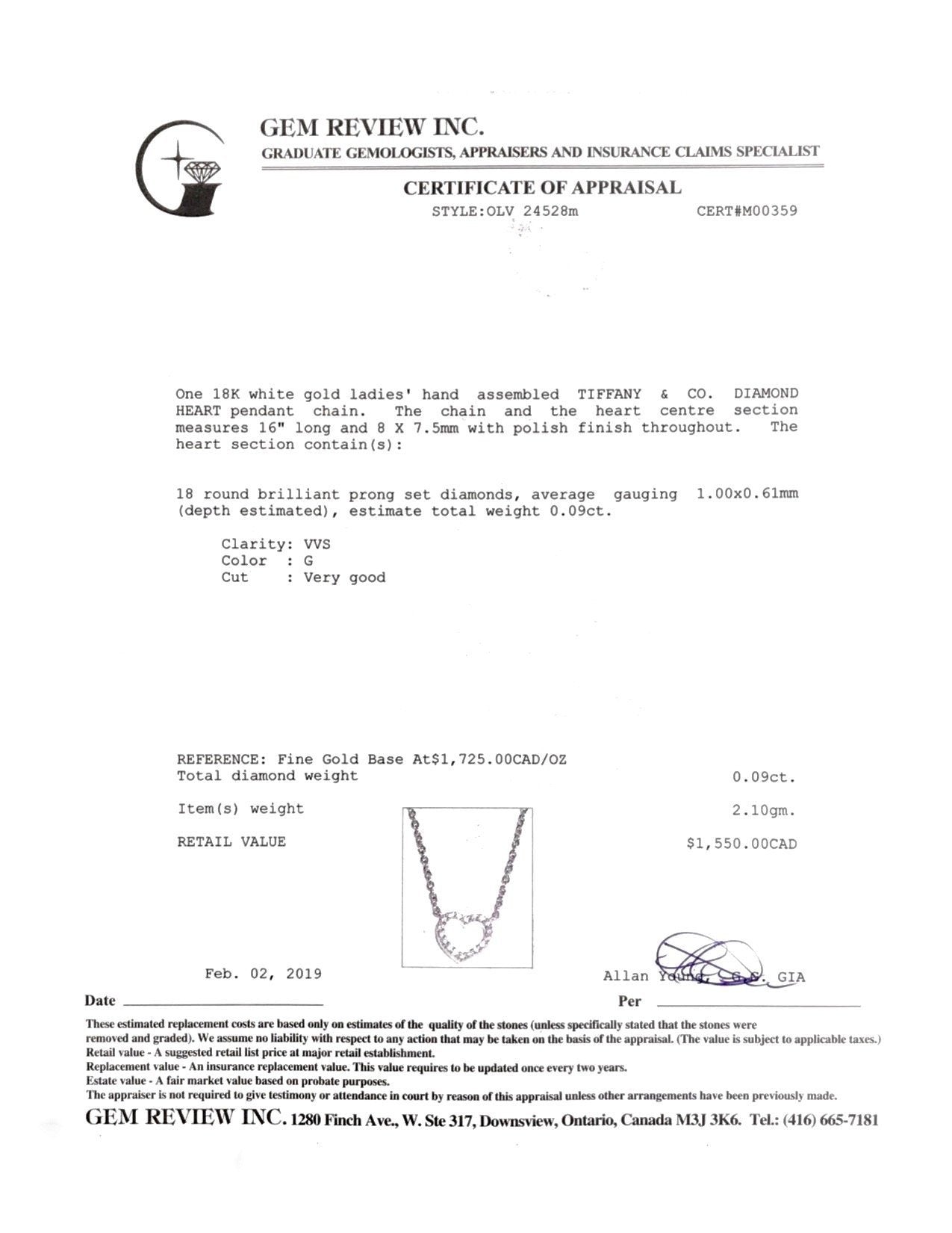 Tiffany & Co. Mini Diamond Heart Pendant Necklace