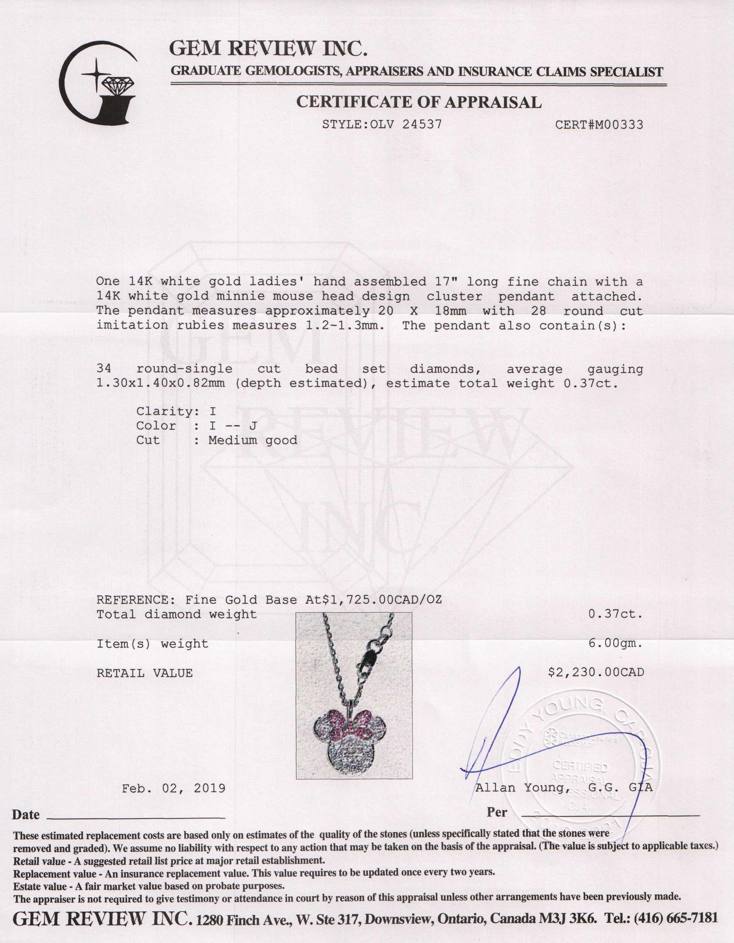 Diamond Minnie Mouse Pendant Necklace