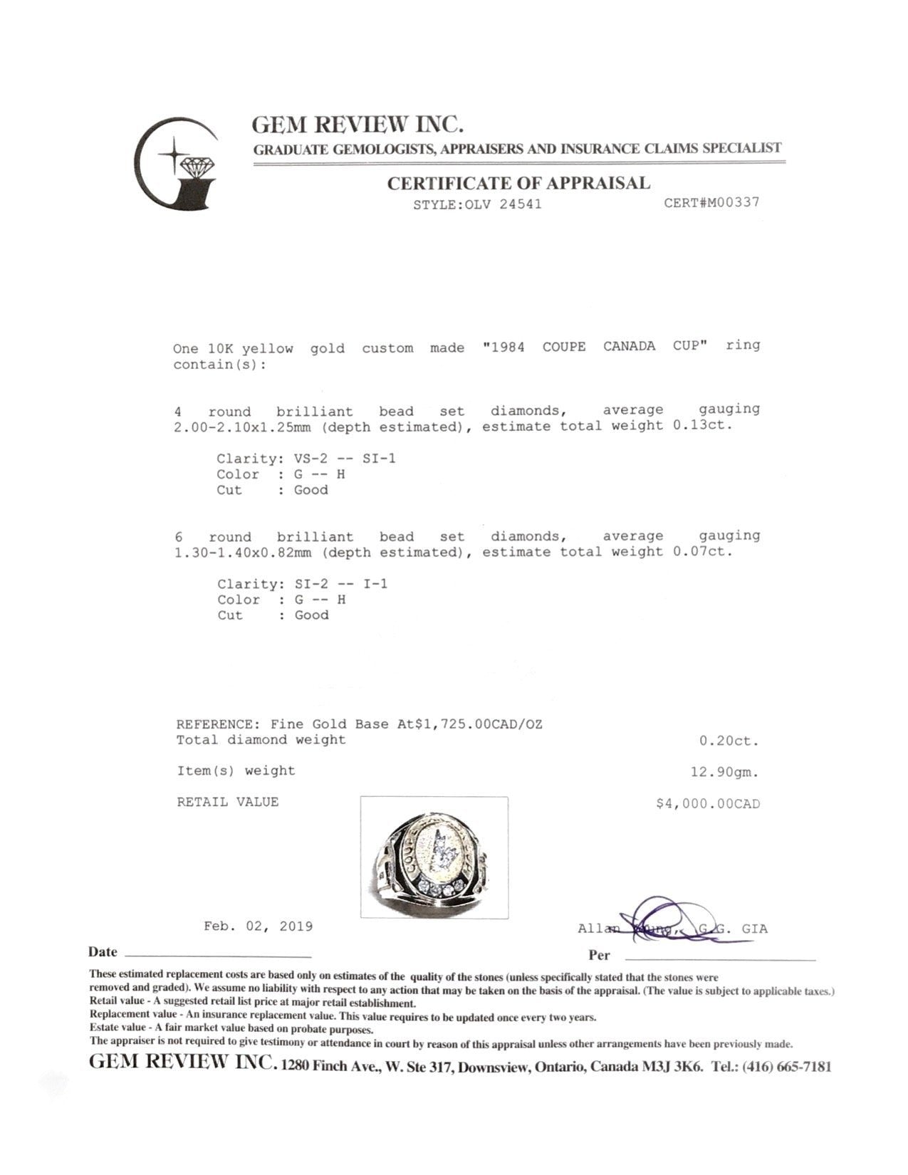 1984 Canada Cup Diamond Ring