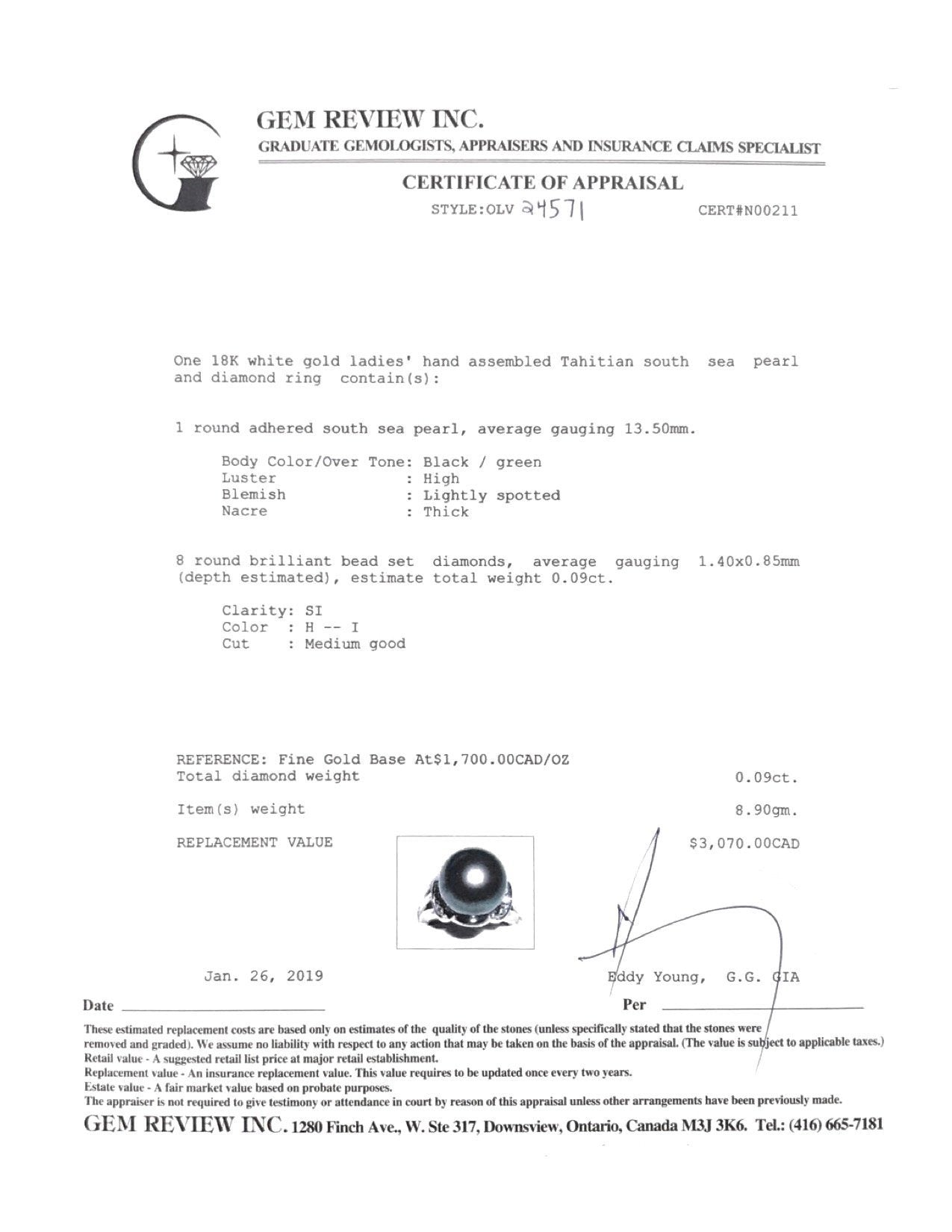 Tahitian South Sea Pearl And Diamond Ring