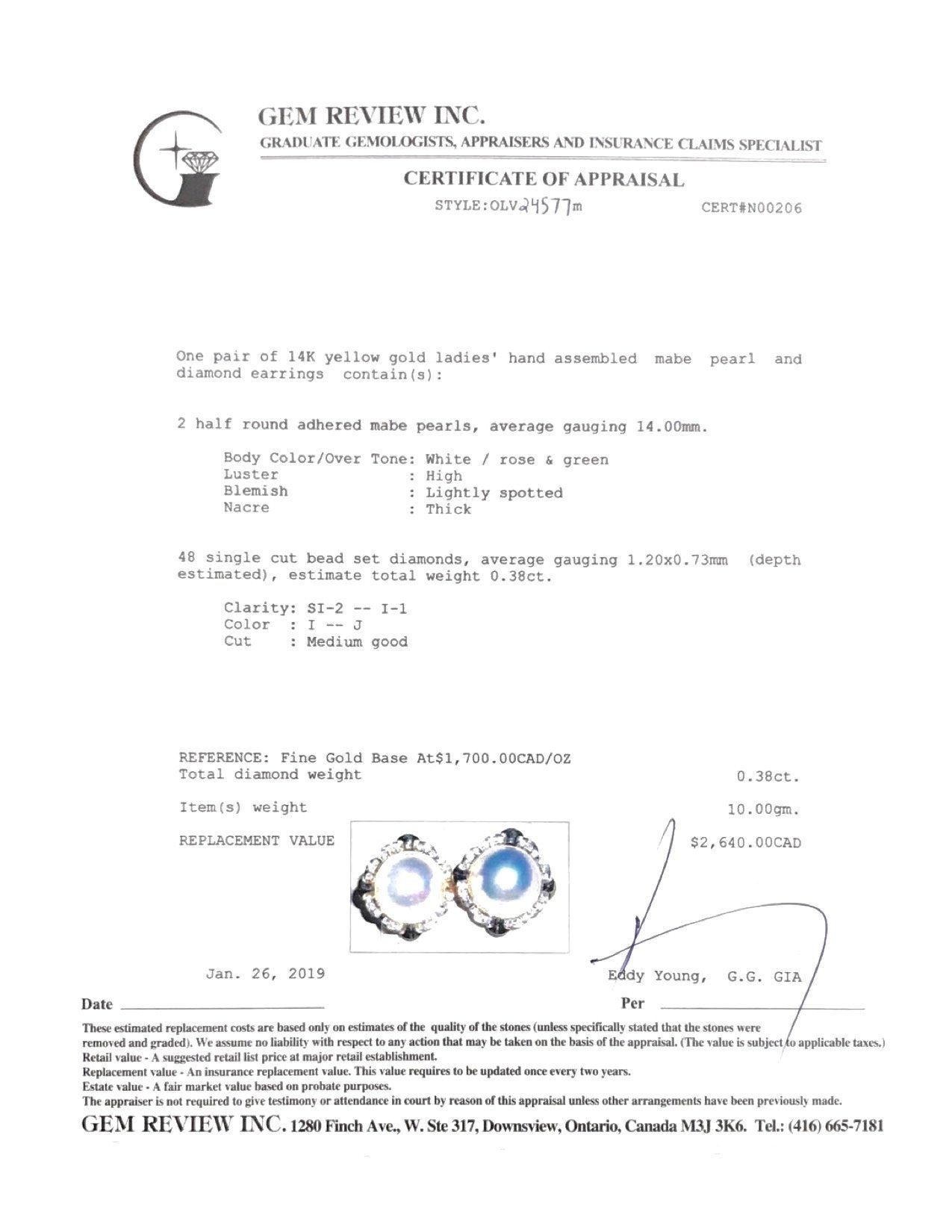 Mabe Pearl and Diamond Earrings