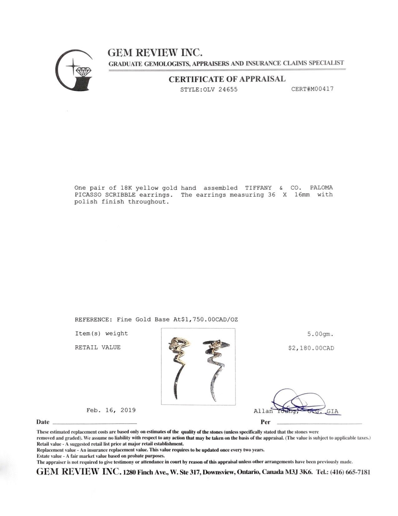 Tiffany & Co. Paloma Picasso Gold Scribble Earrings