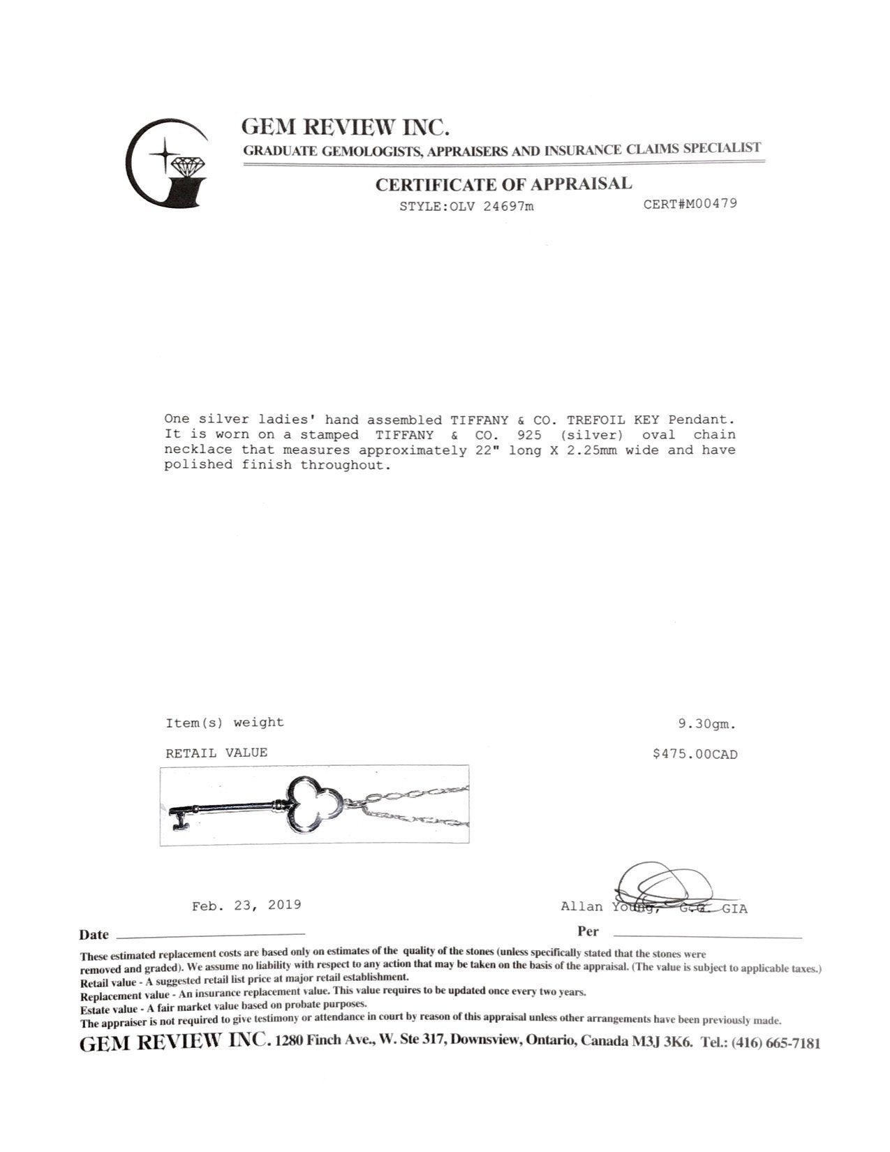 Tiffany & Co. Trefoil Key Pendant Necklace