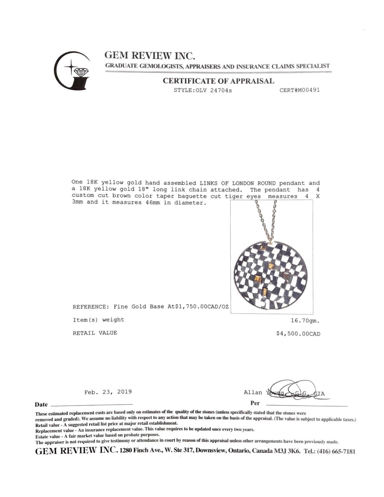 Links of London Large Round Pendant Necklace with Tiger's Eye