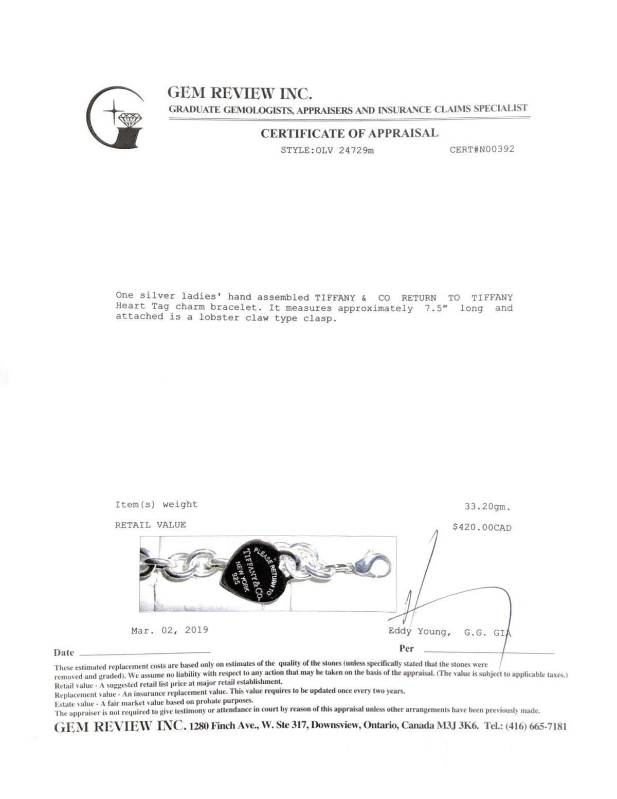 Tiffany & Co. Return to Tiffany Heart Tag Charm Bracelet