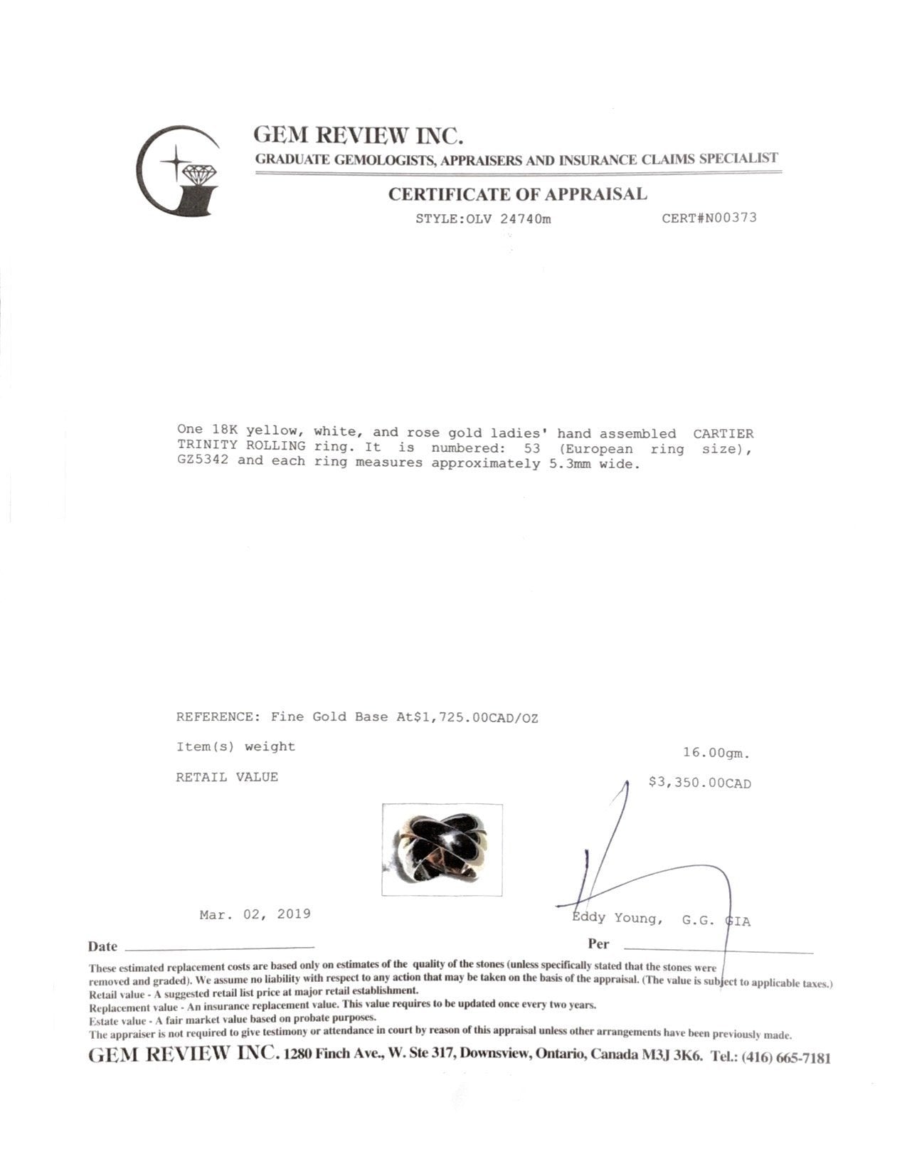 Cartier Trinity Rolling Ring, Large Model Size 7