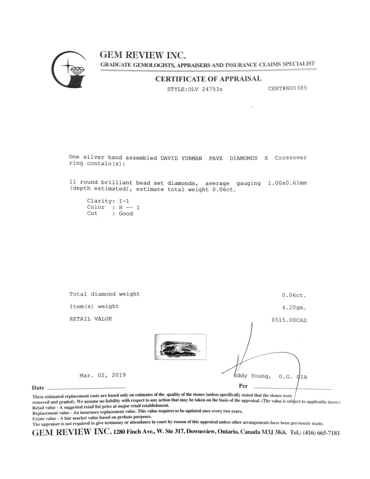 David Yurman Diamond 'X' Crossover Ring