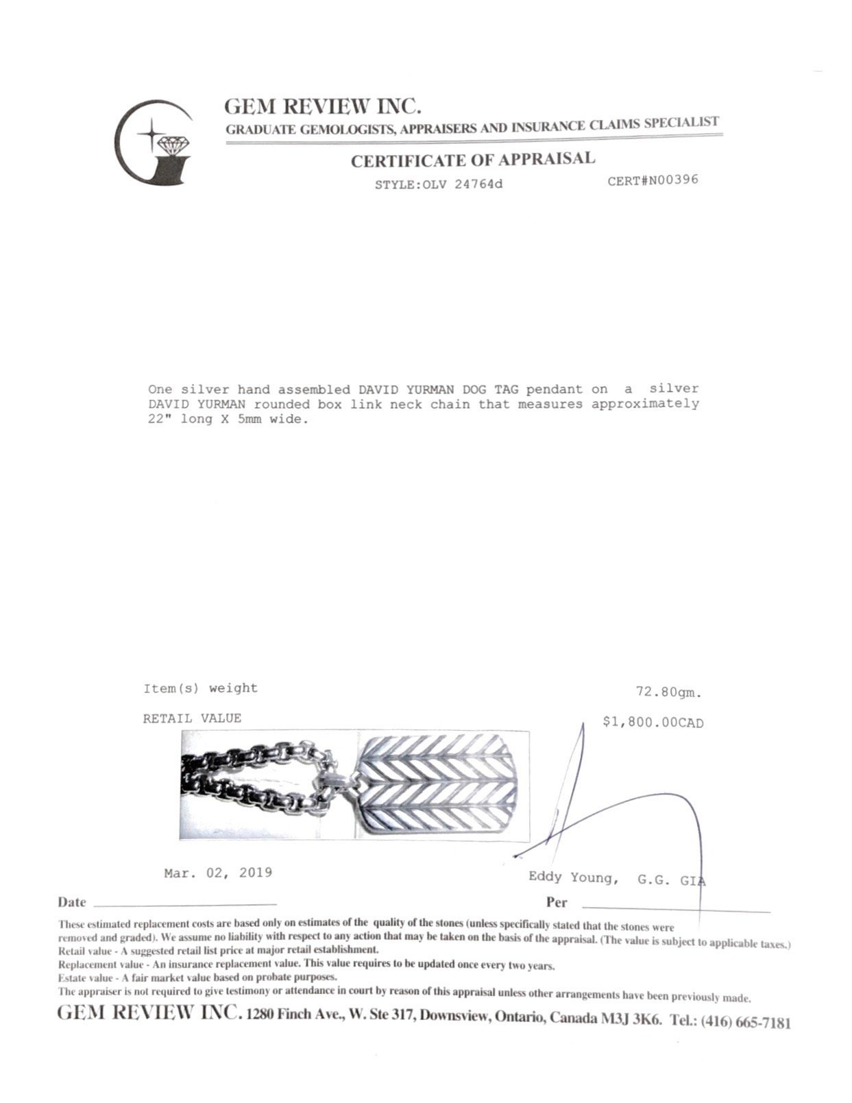 David Yurman Tag Pendant Necklace