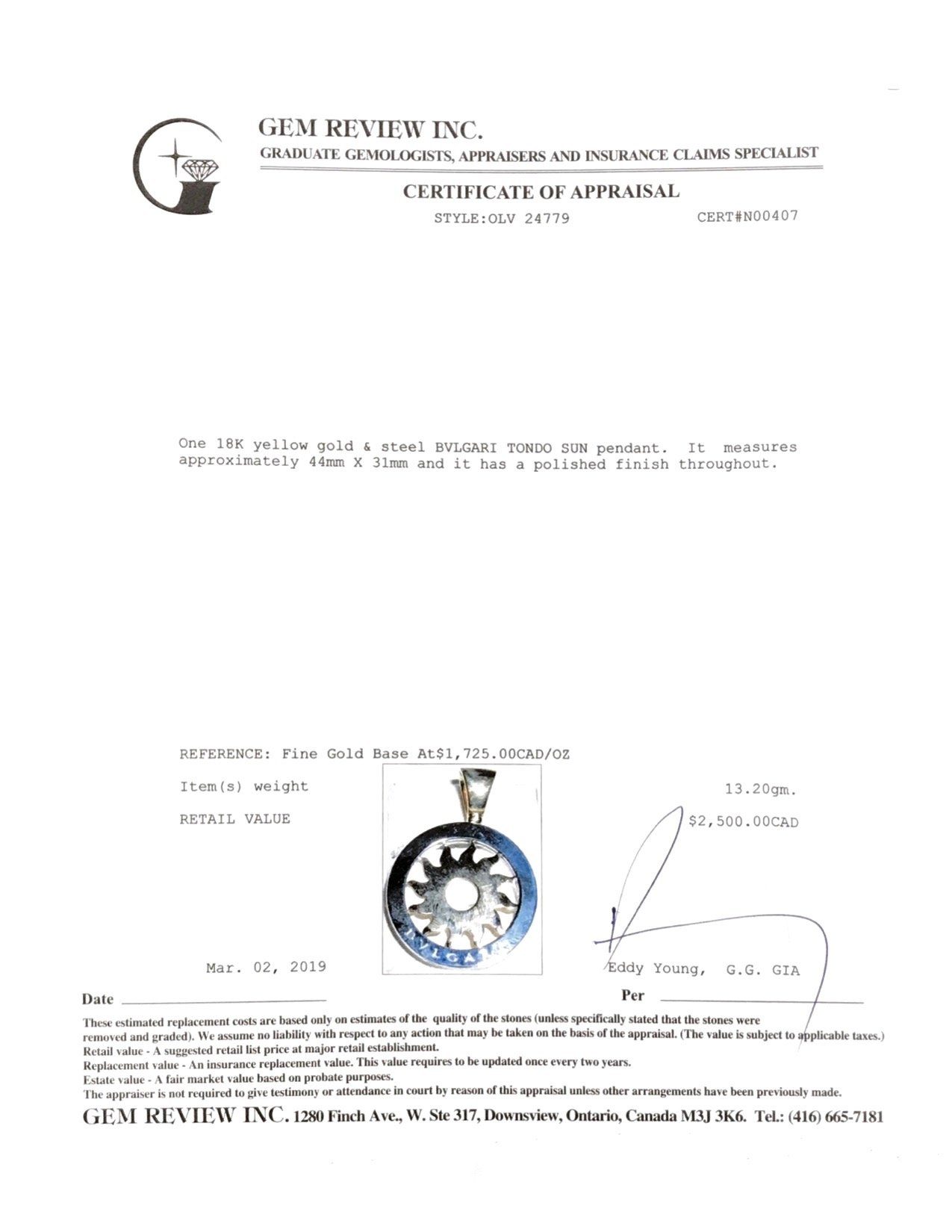 BVLGARI Tondo Sun Pendant