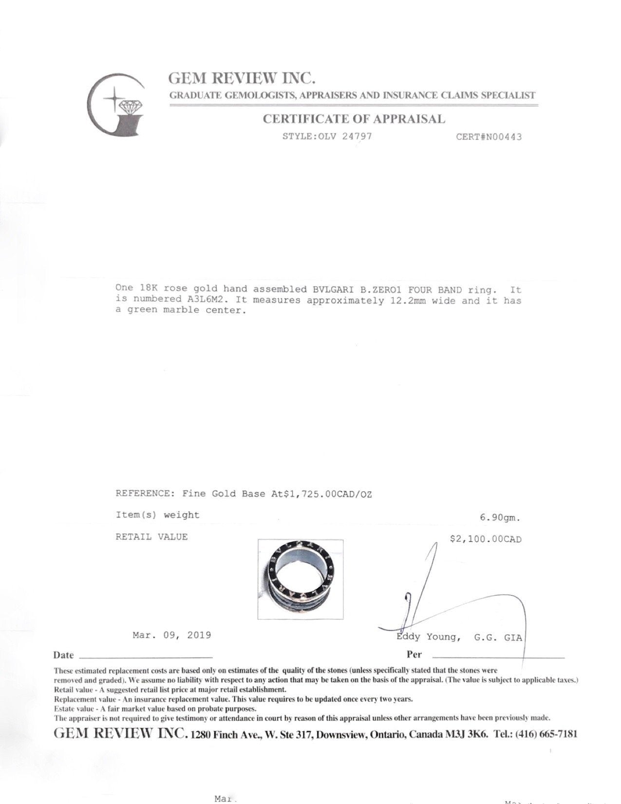 BVLGARI B.Zero1 Four-Band Ring with Rose Gold and Green Marble