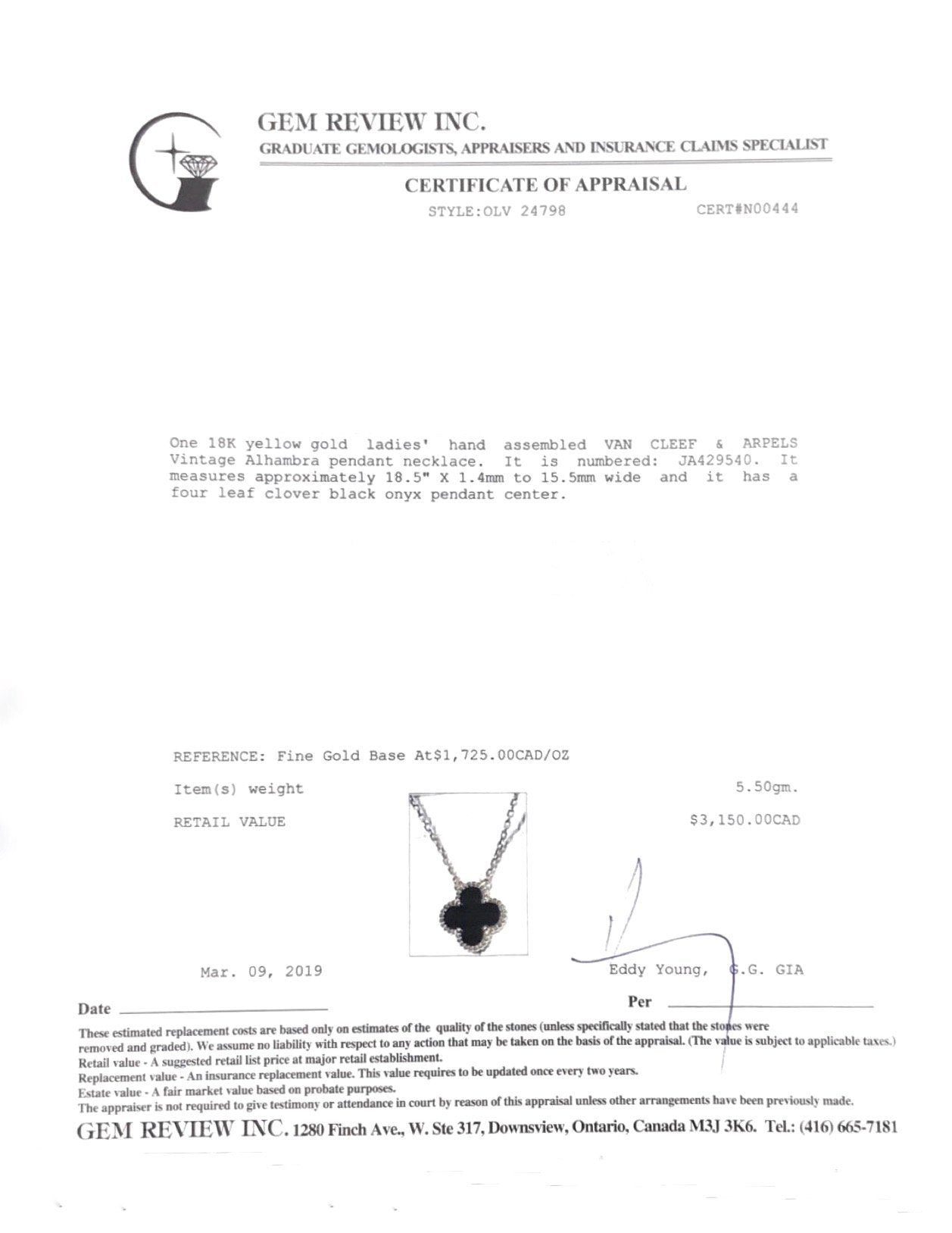 Van Cleef & Arpels Vintage Alhambra Black Onyx Pendant Necklace