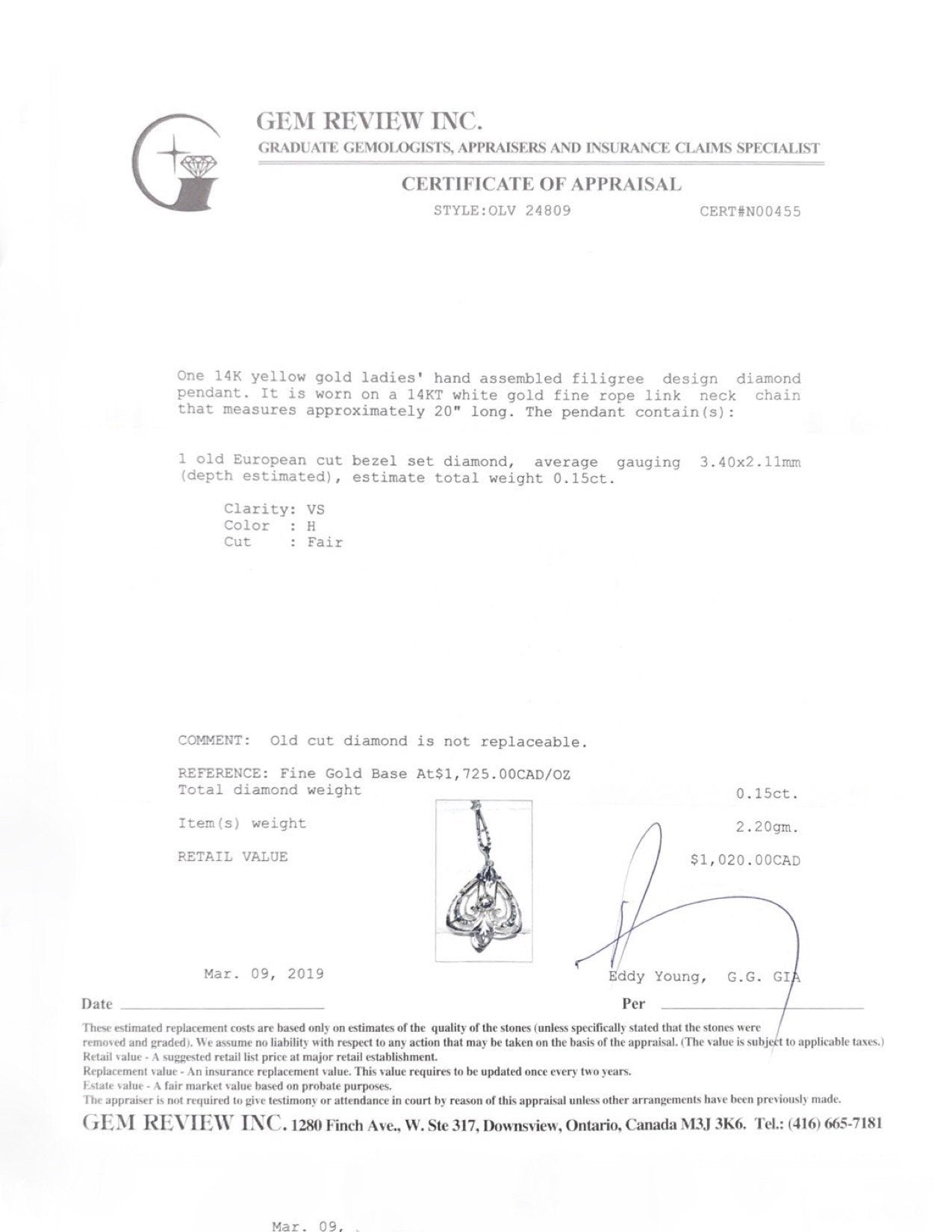 Antique Filigree Diamond Heart Pendant Necklace