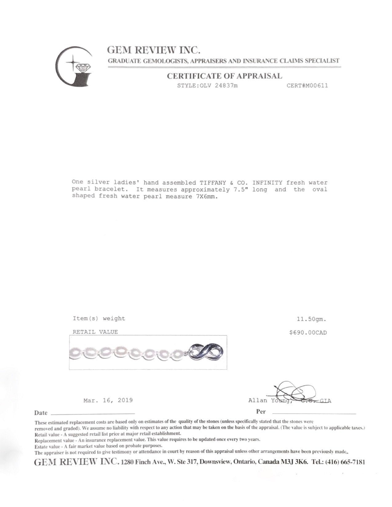 Tiffany & Co. Infinity Pearl Bracelet