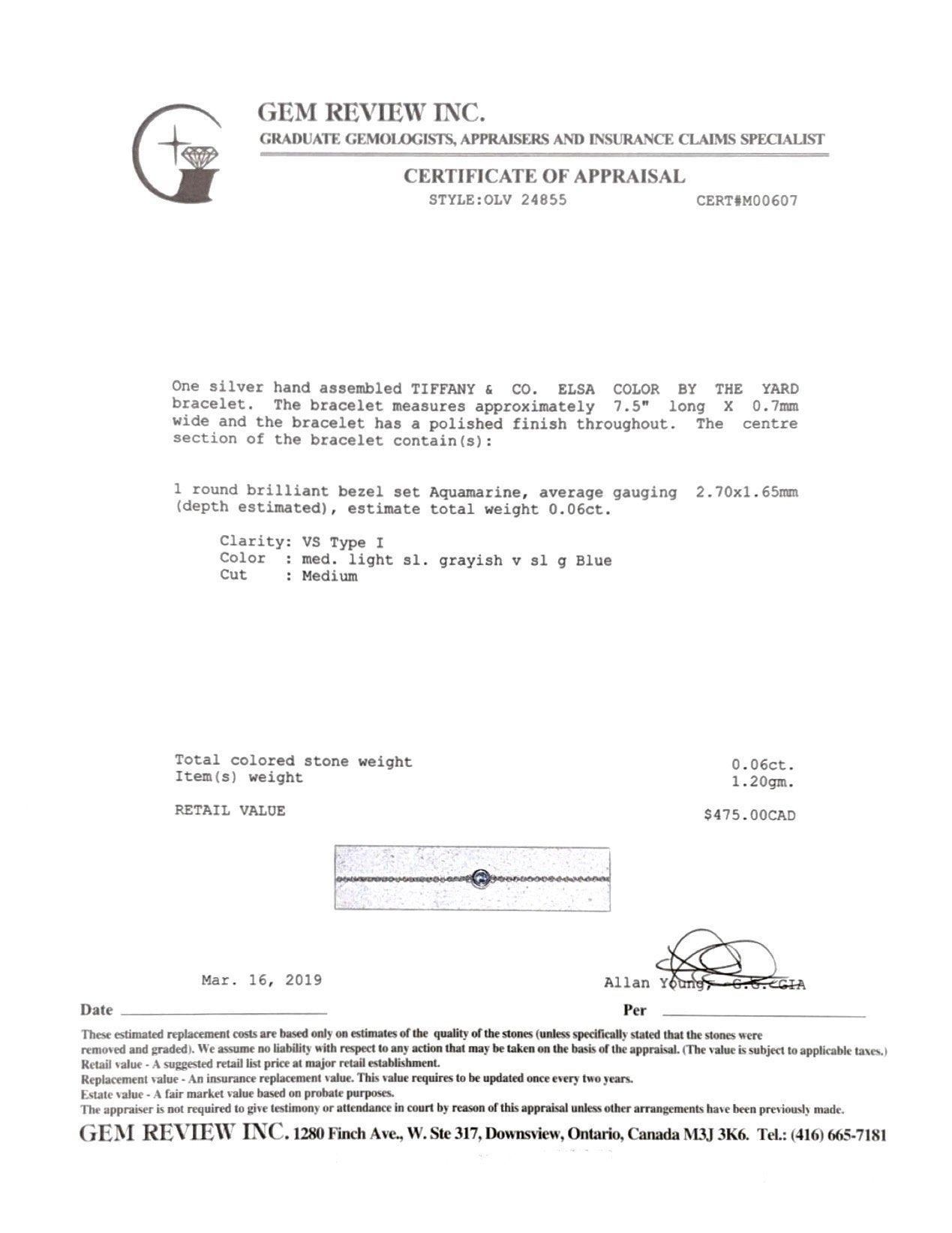 Tiffany & Co. Elsa Peretti Color by the Yard Bracelet with Aquamarine