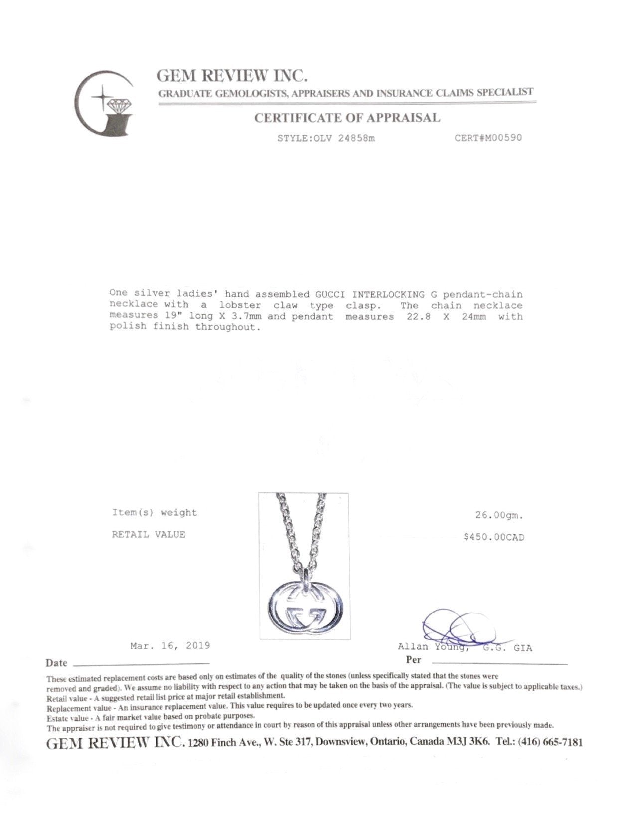 Gucci Interlocking G Pendant Necklace