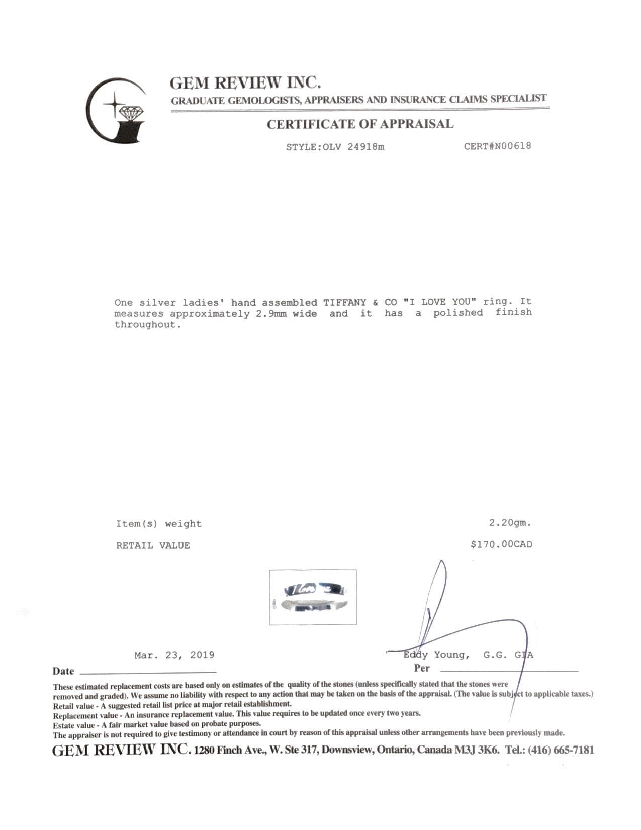 Tiffany & Co. Notes "I Love You" Ring