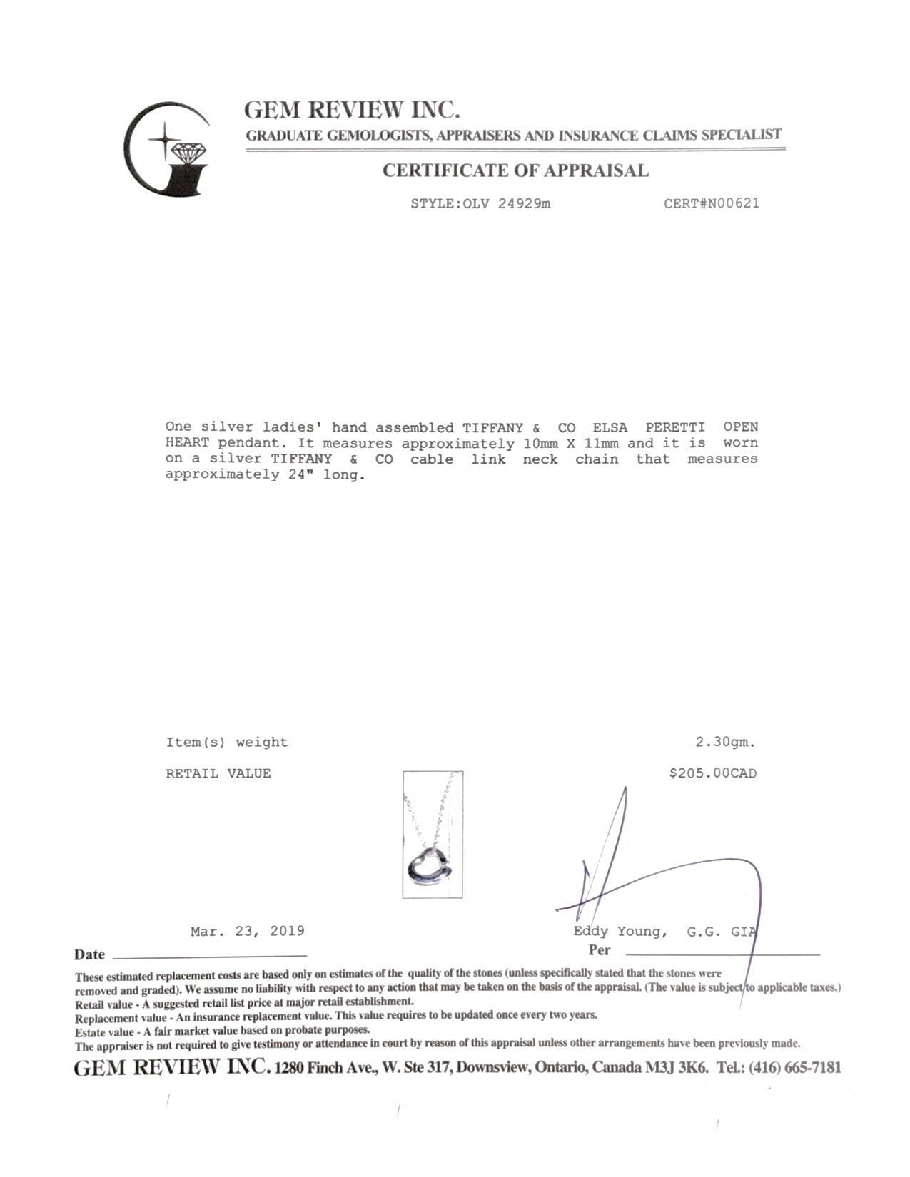 Tiffany & Co. Elsa Peretti Open Heart Pendant Necklace