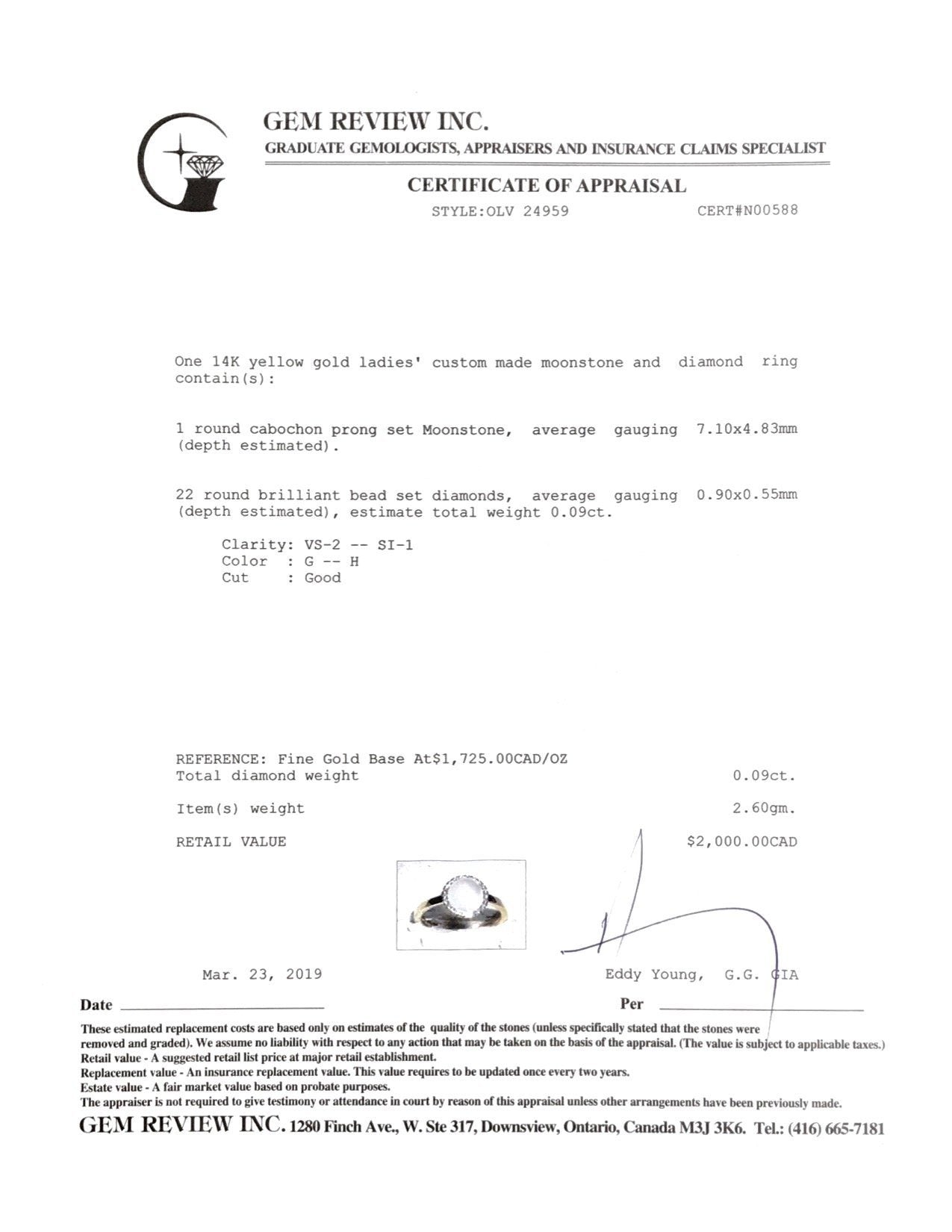 Moonstone and Diamond Ring