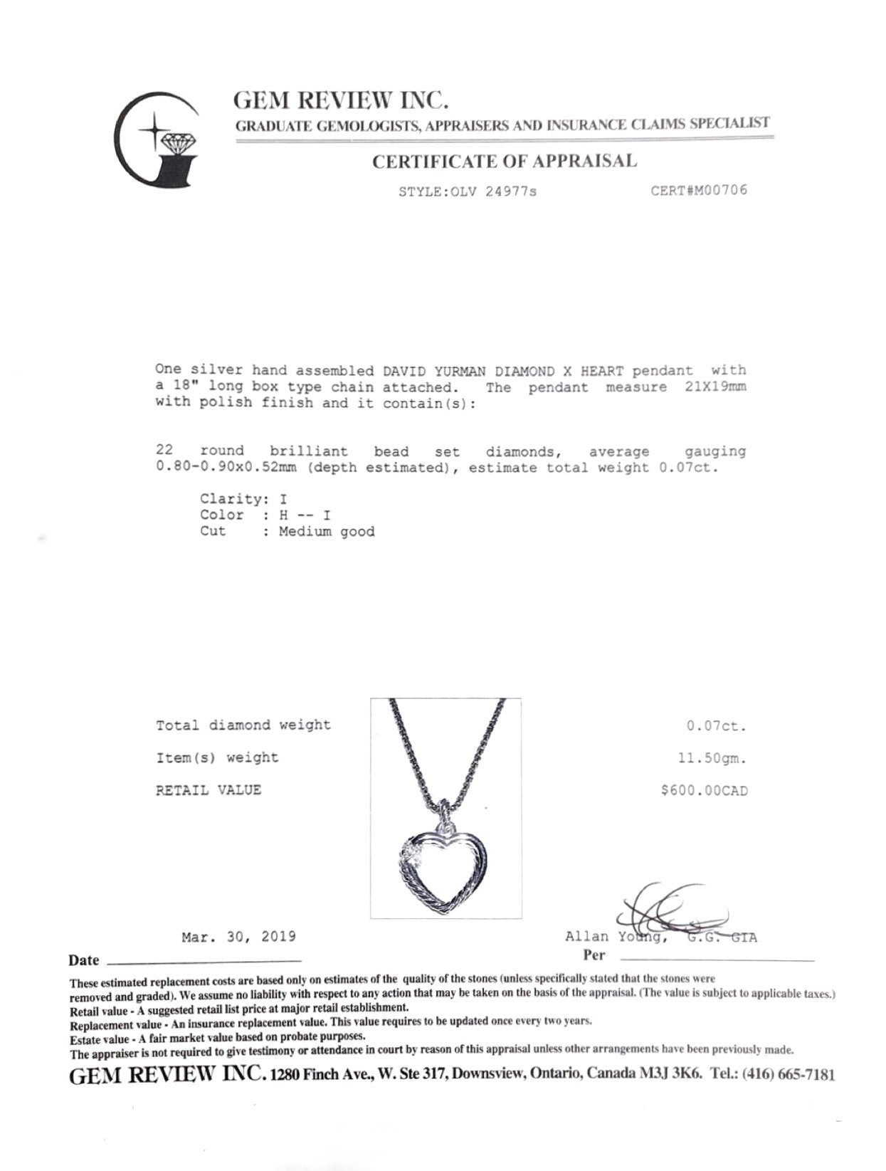 David Yurman Diamond X Heart Pendant Necklace