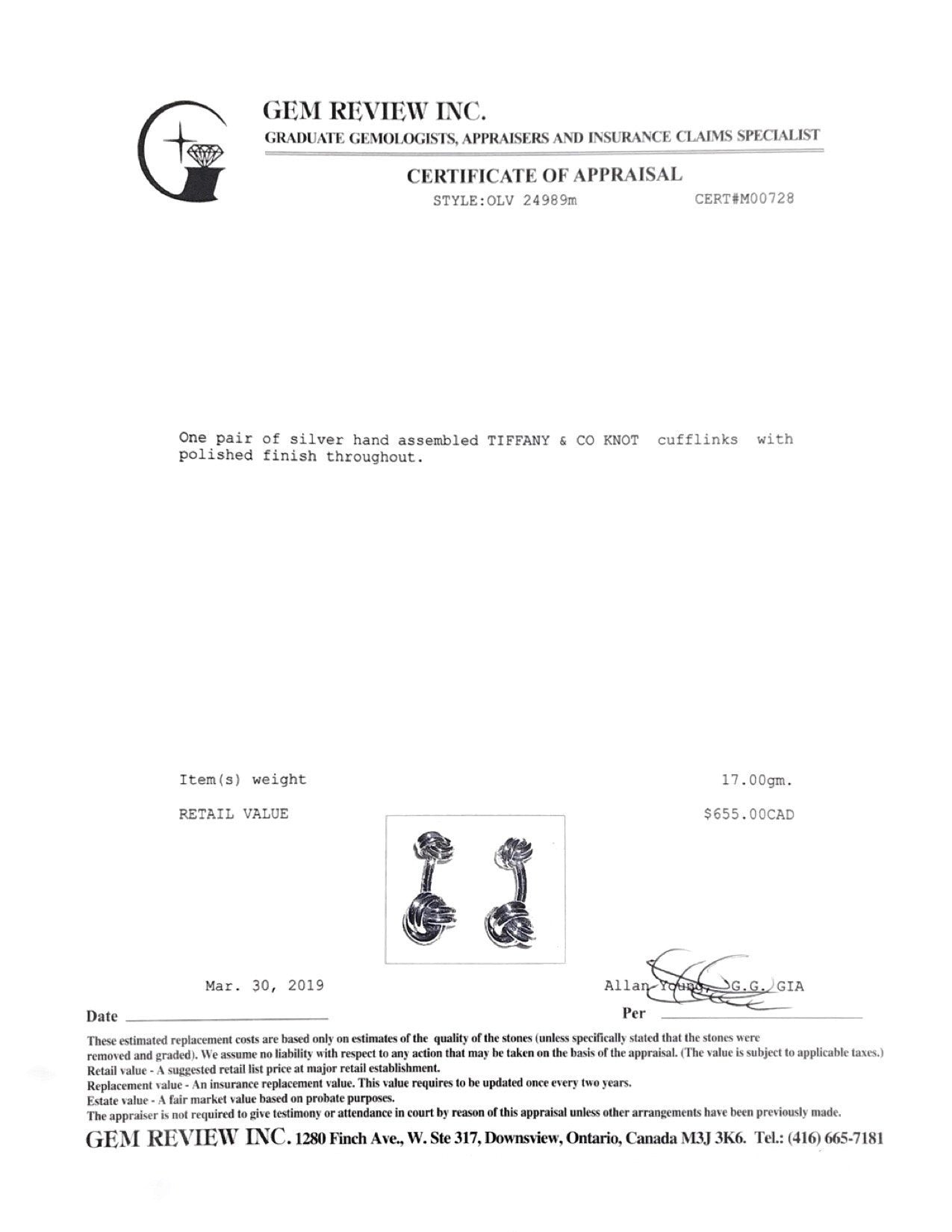Tiffany & Co. Knot Cuff Links
