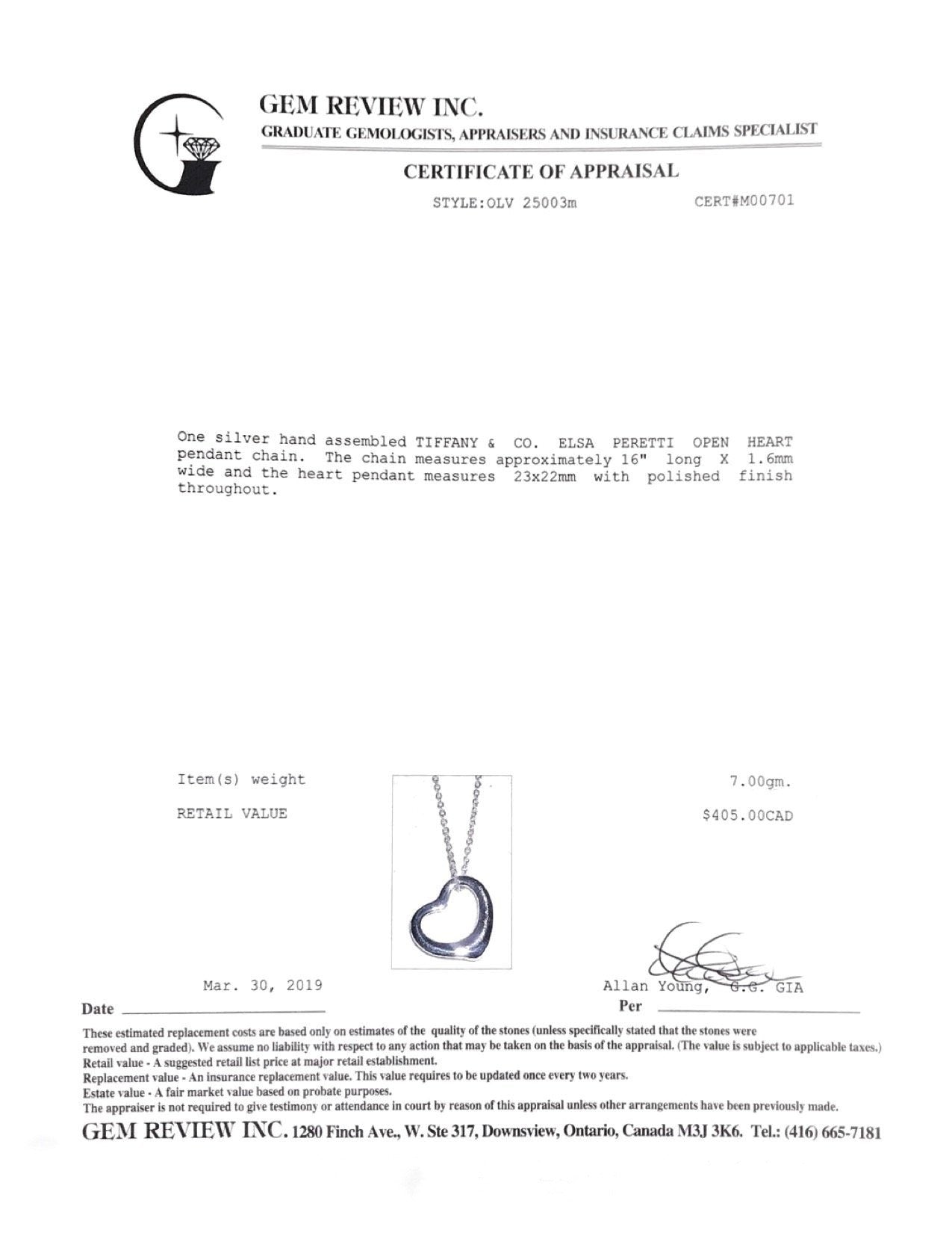 Tiffany & Co. Elsa Peretti Open Heart Pendant Necklace