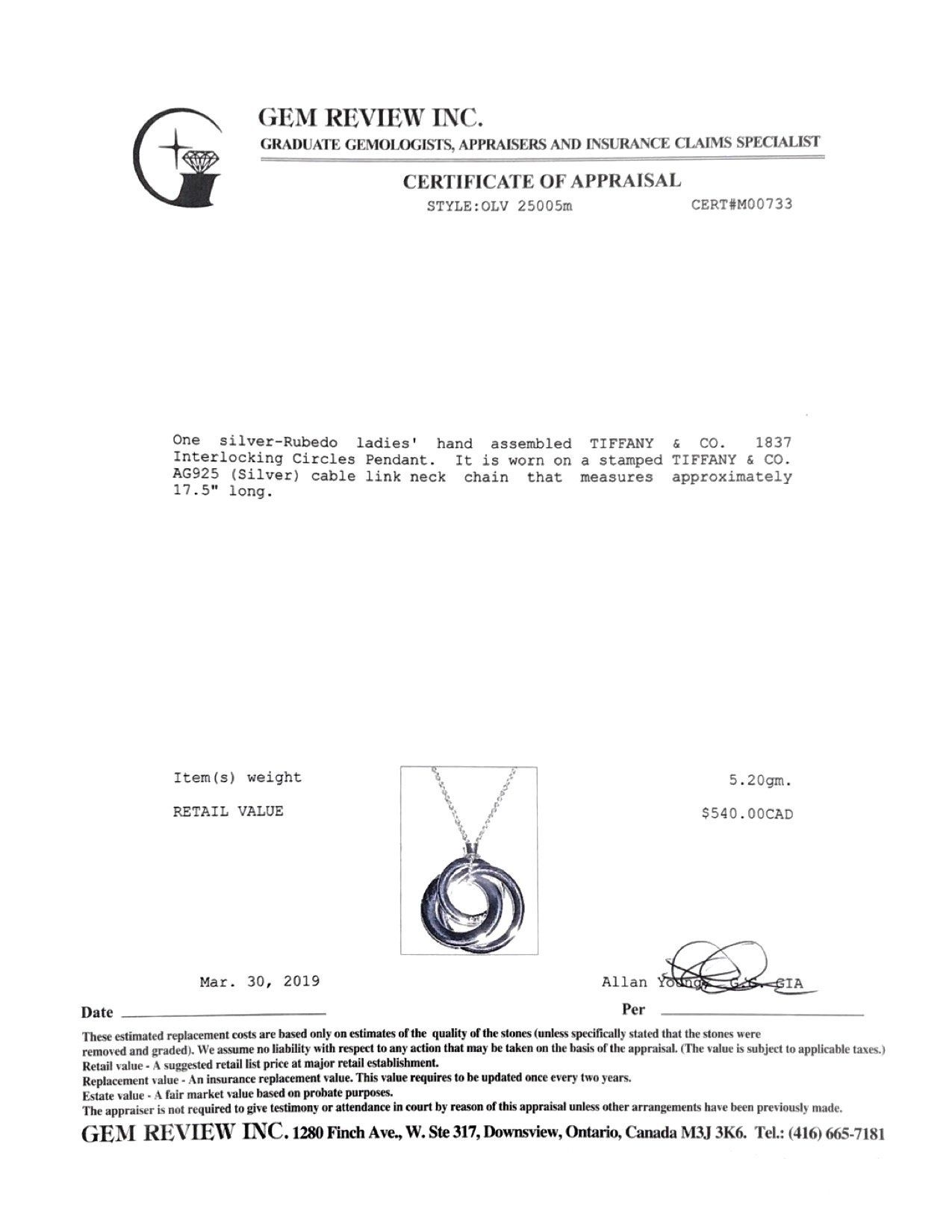 Tiffany & Co. 1837 Interlocking Circles Pendant Necklace