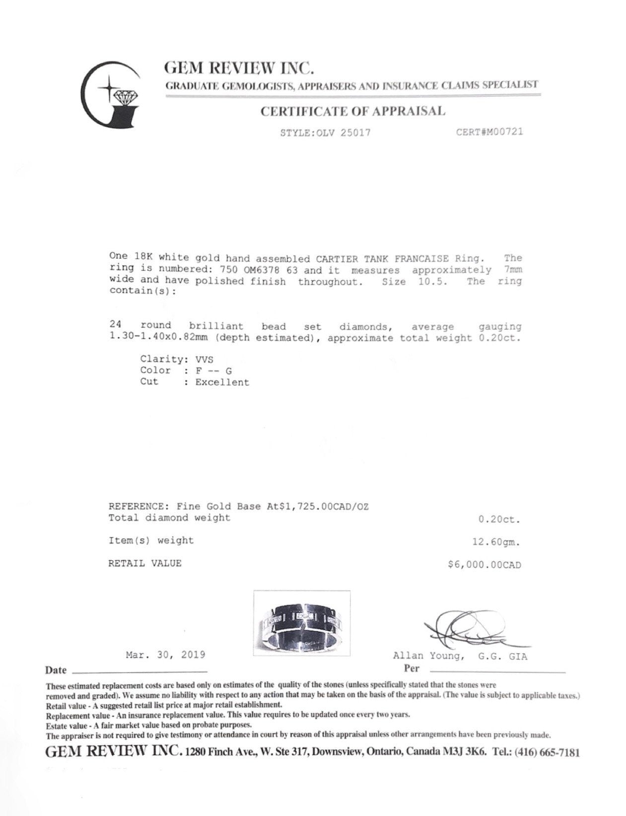 Cartier Diamond Tank Francaise Ring