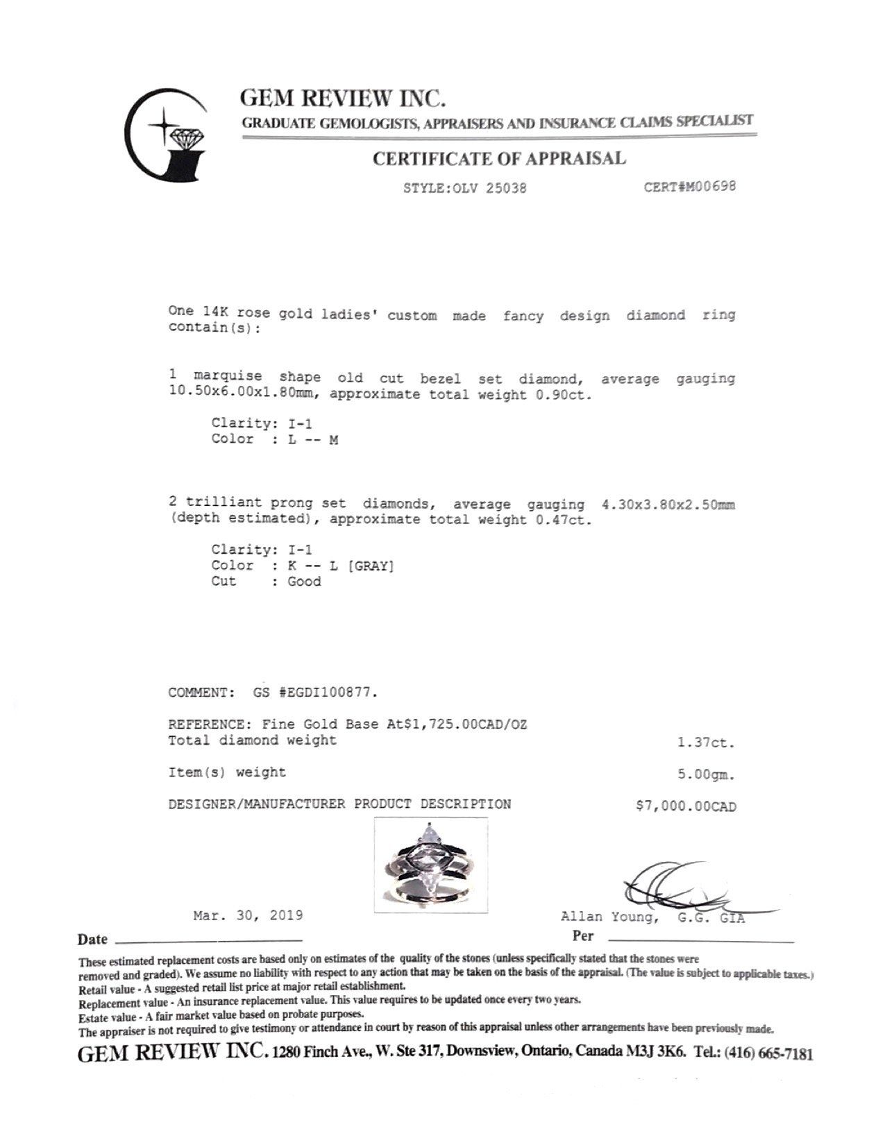 Antique Rose Gold Marquise & Trilliant Cut Diamond Ring