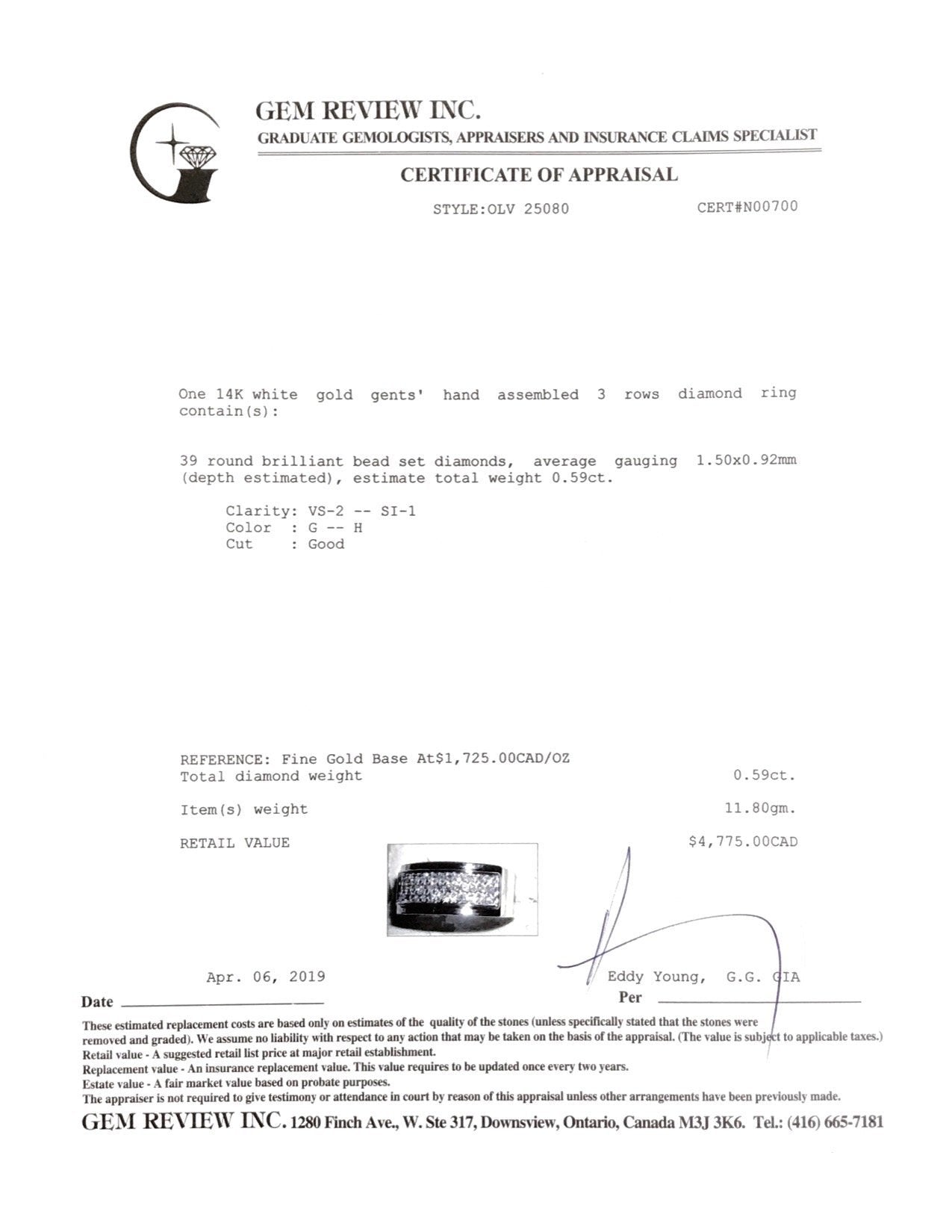 Gent's Three-Row Diamond Ring