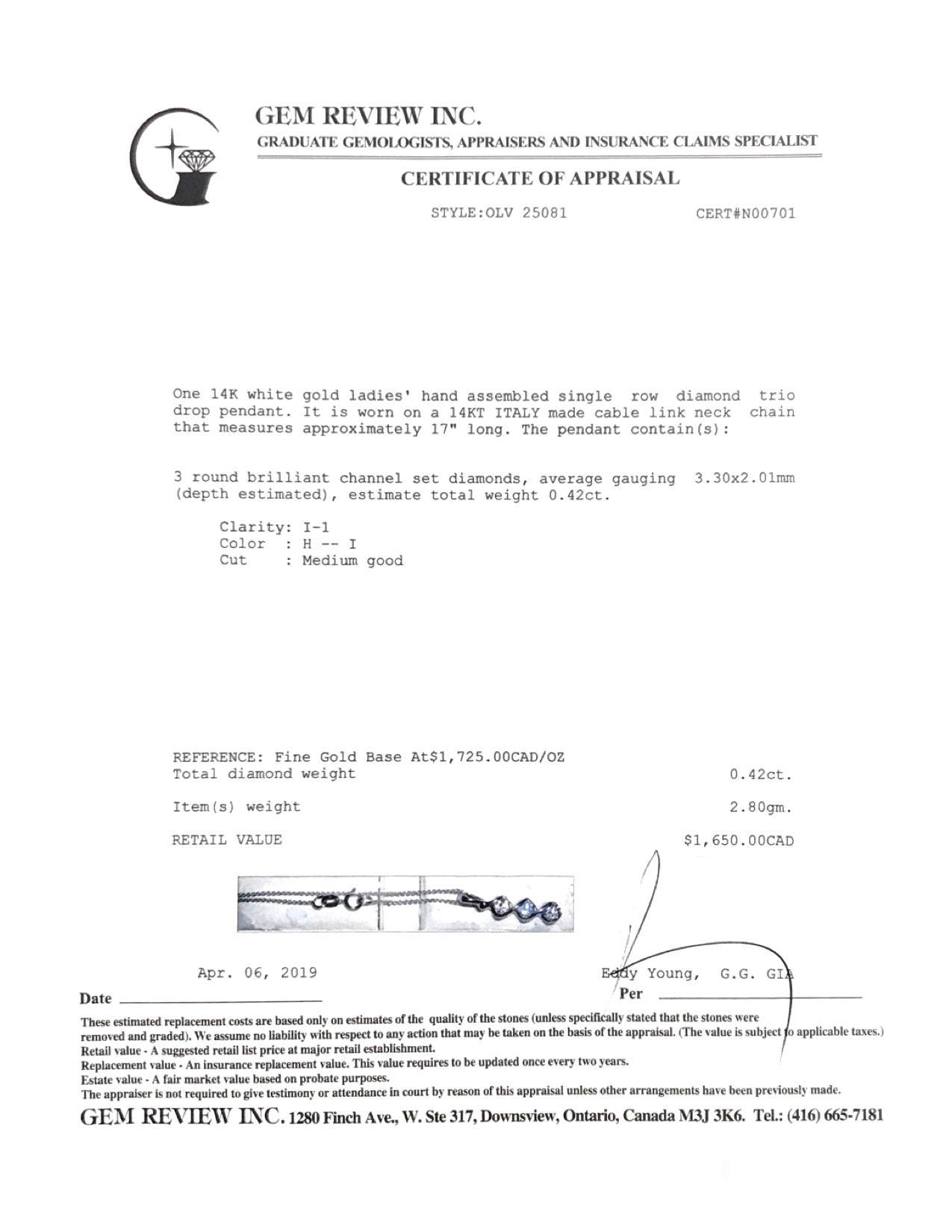 Three Stone Diamond Drop Pendant Necklace