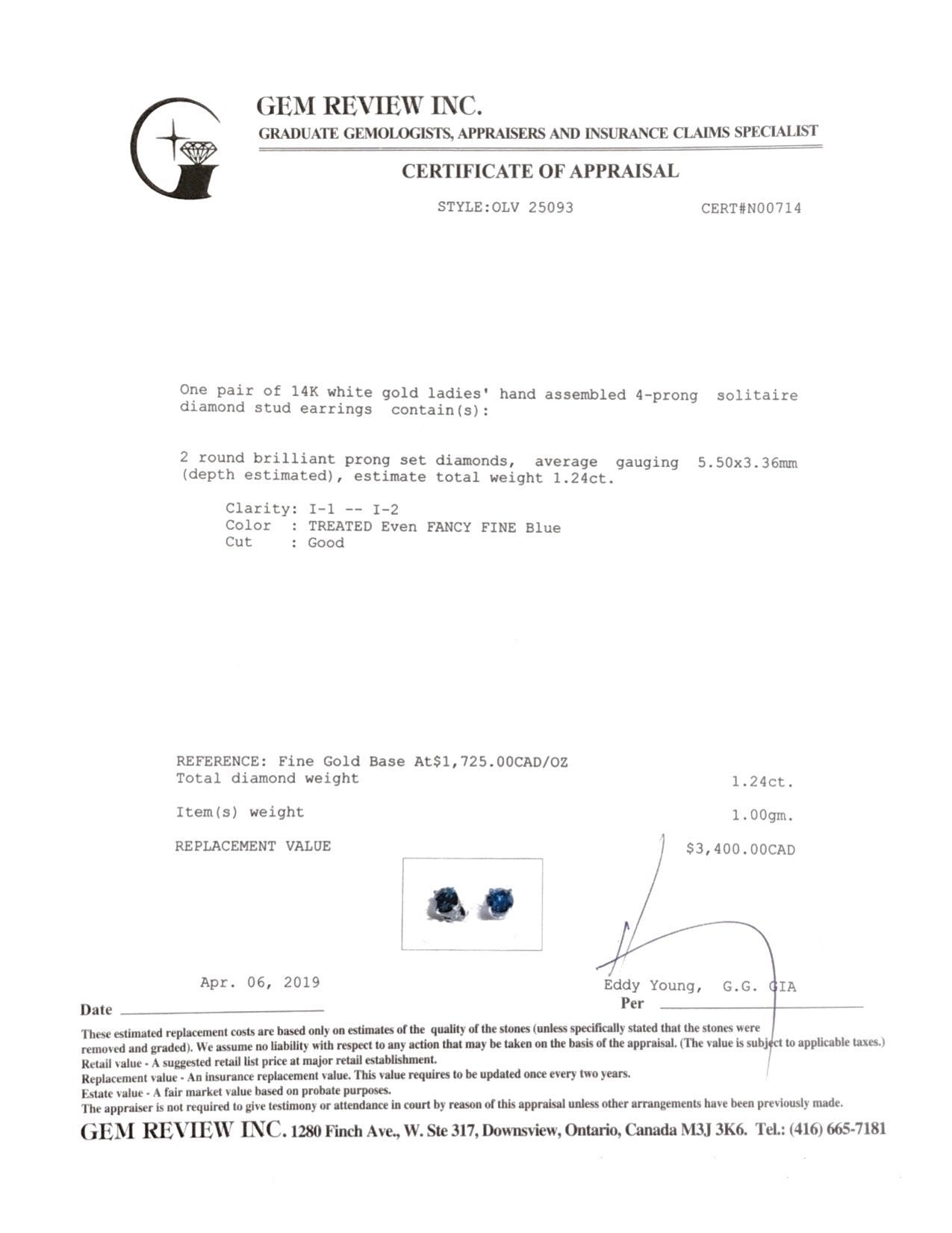 Blue Diamond Stud Earrings