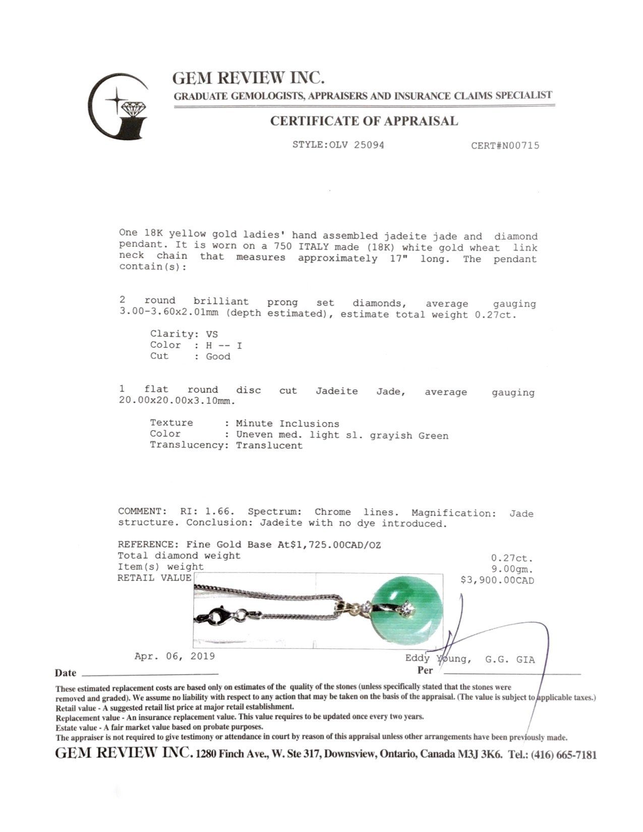 Jade and Diamond Circle Pendant Necklace