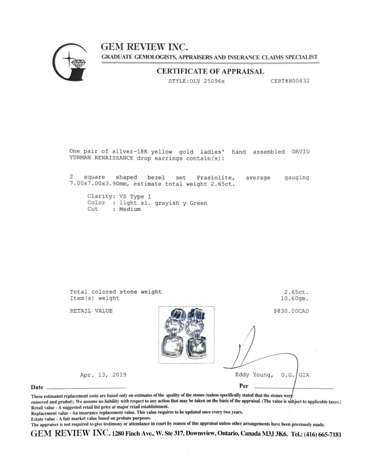 David Yurman Two-Tone Renaissance Peridot Drop Earrings