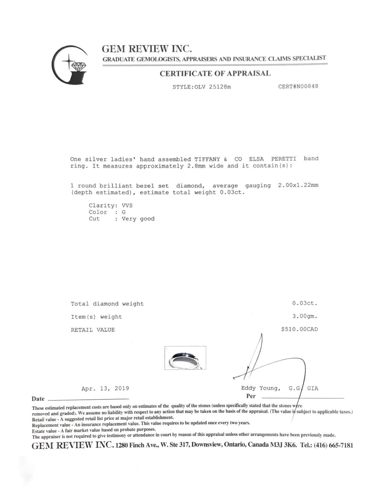 Tiffany & Co. Elsa Peretti Diamond Band Ring