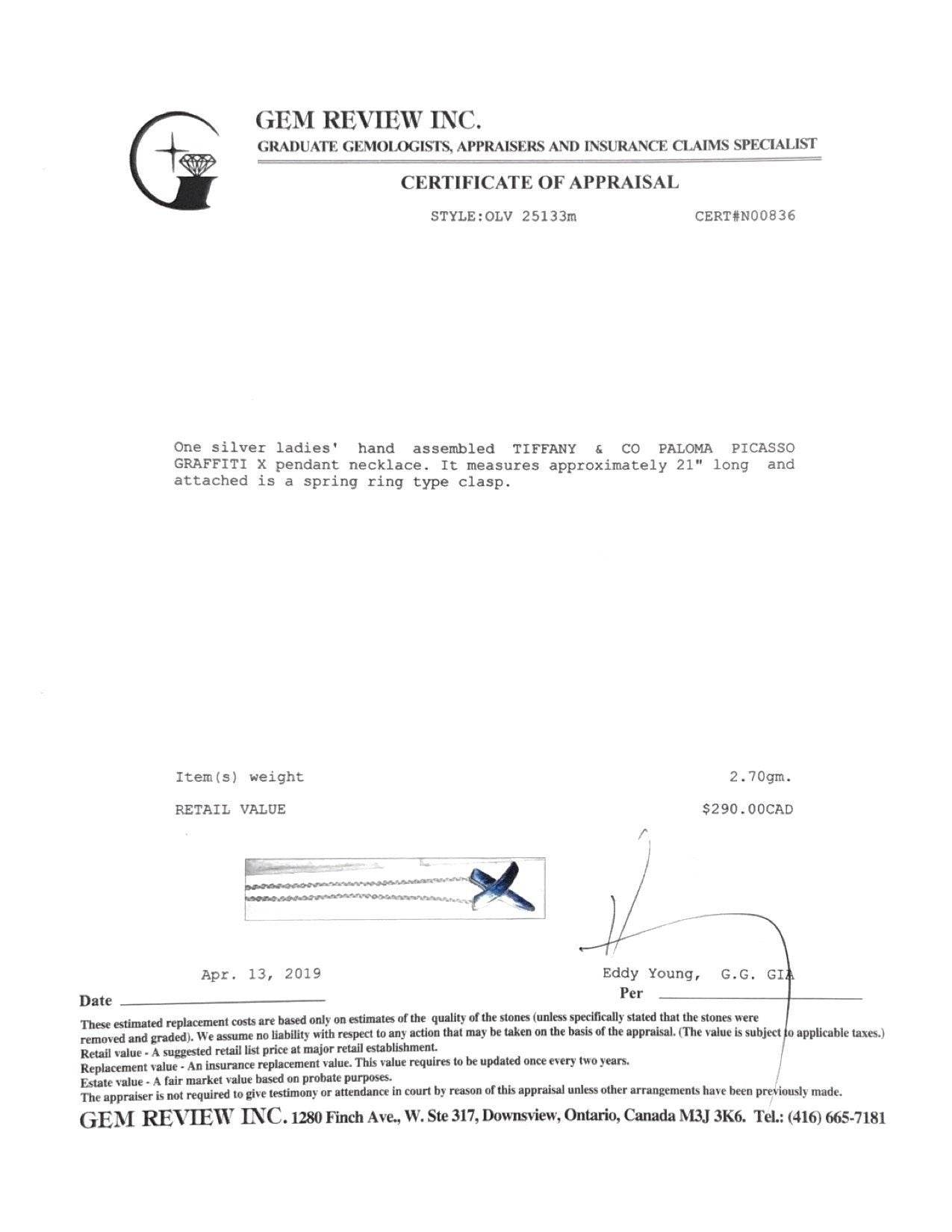 Tiffany & Co. Paloma Picasso Graffiti X Pendant Necklace