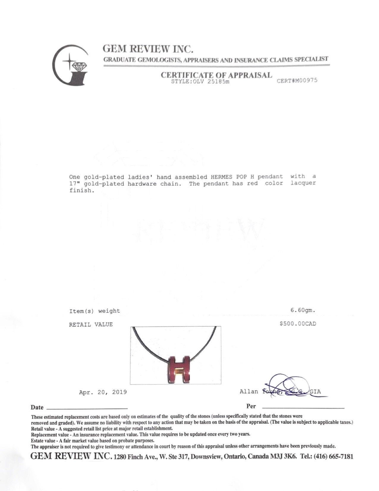 Hermes Pop H Pendant Necklace