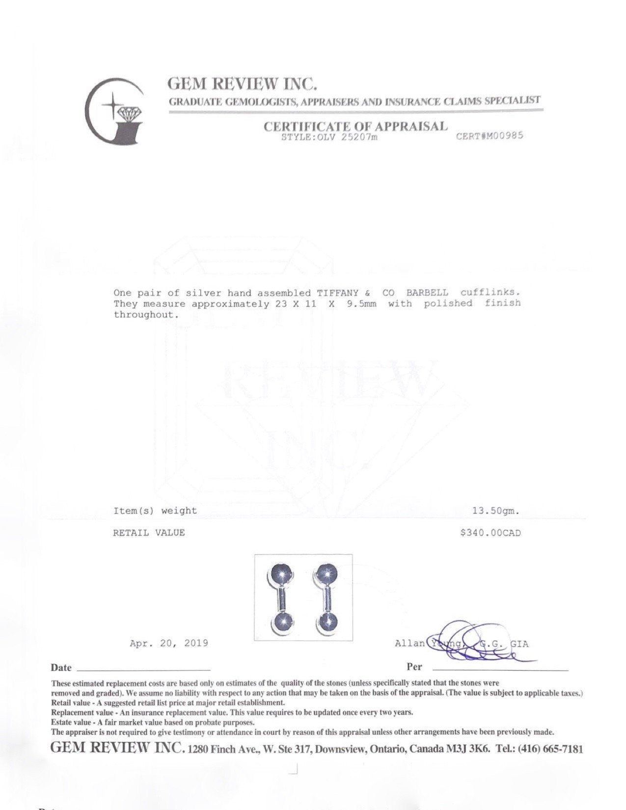 Tiffany & Co. Barbell Cuff Links