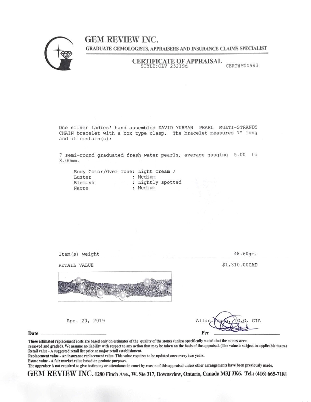 David Yurman Multi-Strand Pearl Chain Bracelet