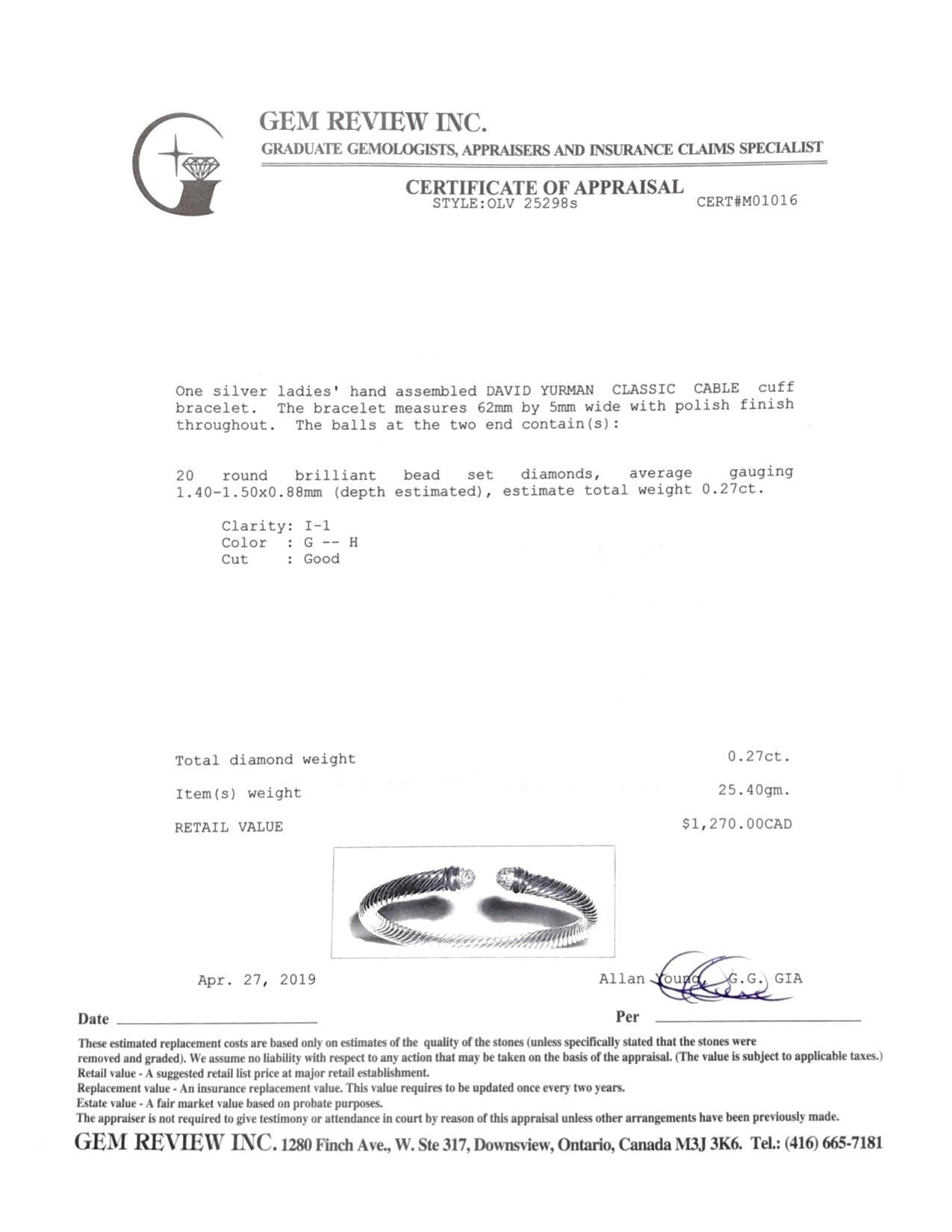 David Yurman 5 mm Cable Classics Bracelet with Diamonds