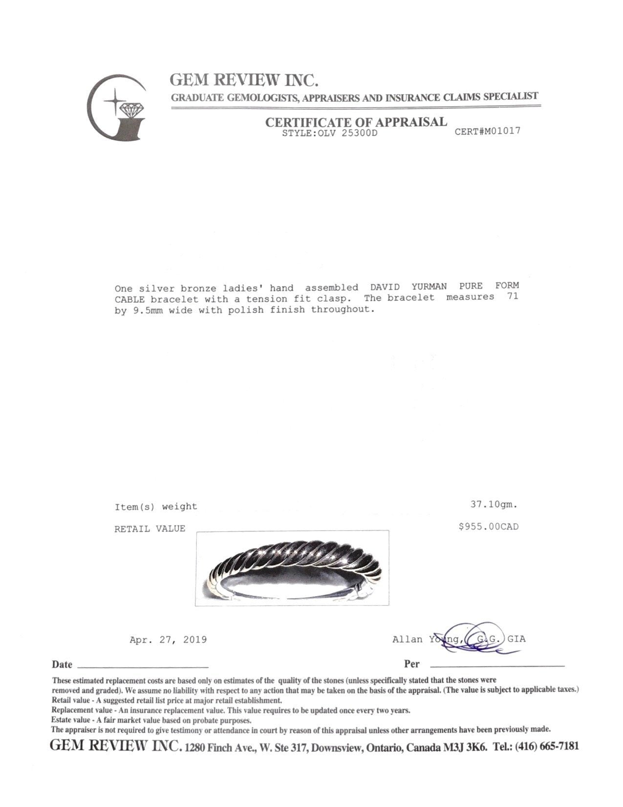 David Yurman Pure Form Mixed Metal Cable Bracelet