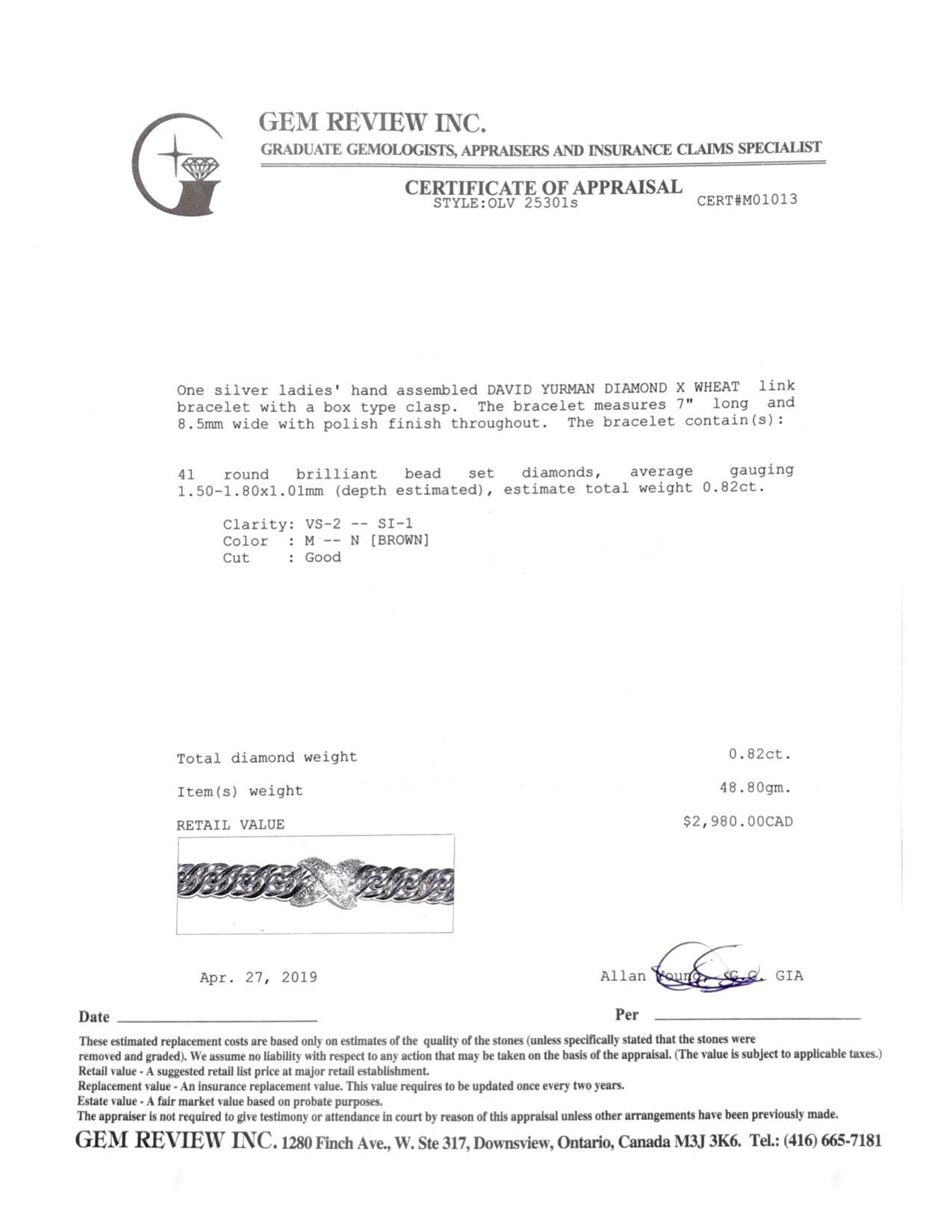 David Yurman Diamond X Wheat Chain Bracelet