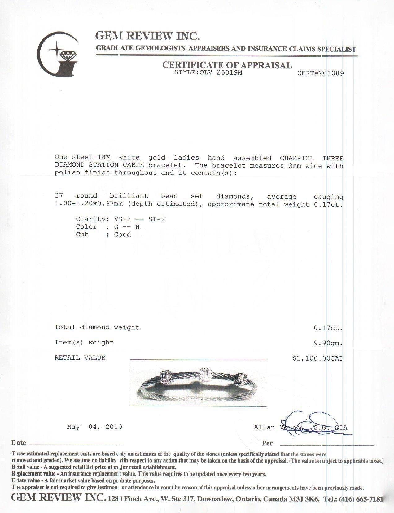 Charriol Three Station Diamond Cable Bracelet