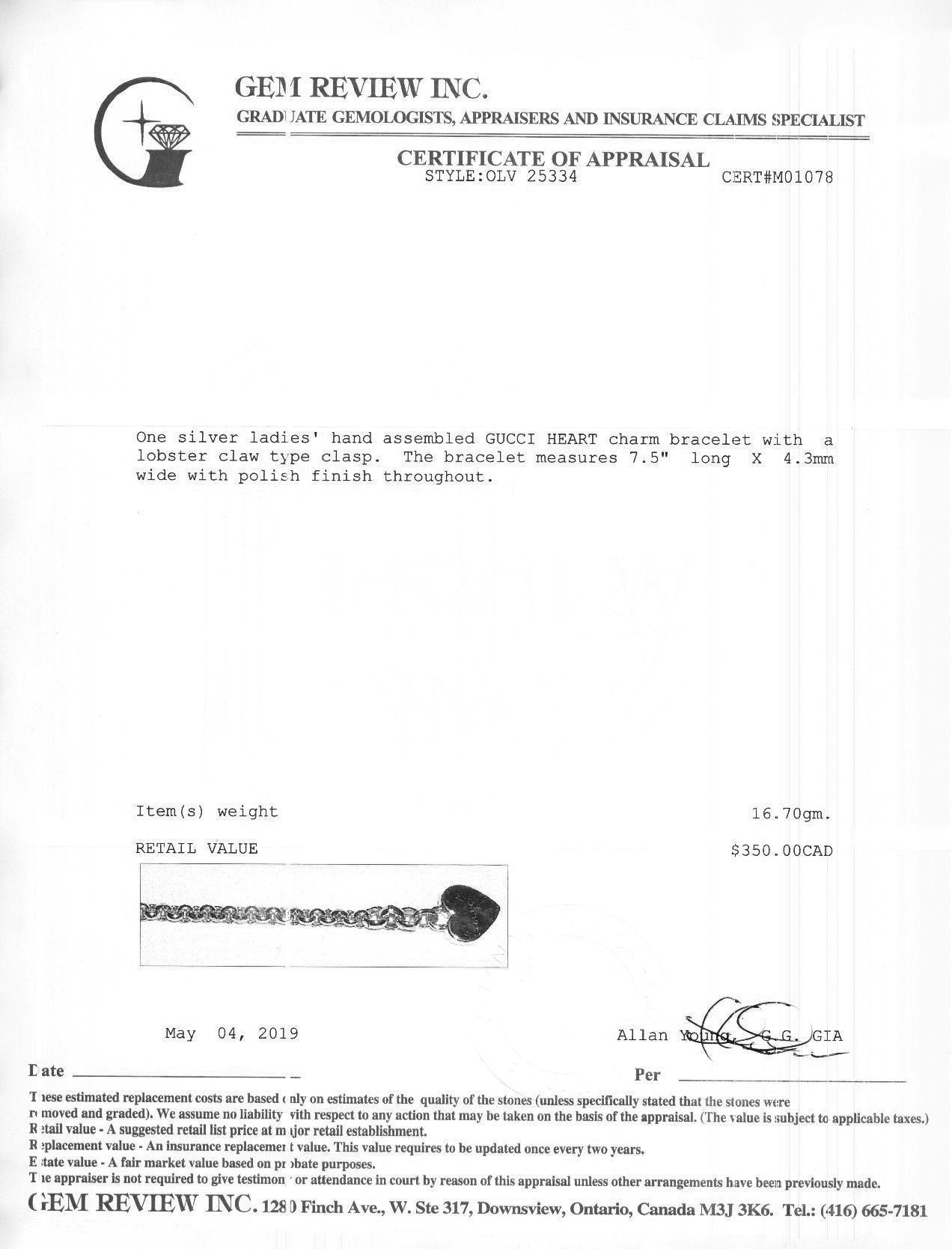 Gucci Heart Charm Bracelet