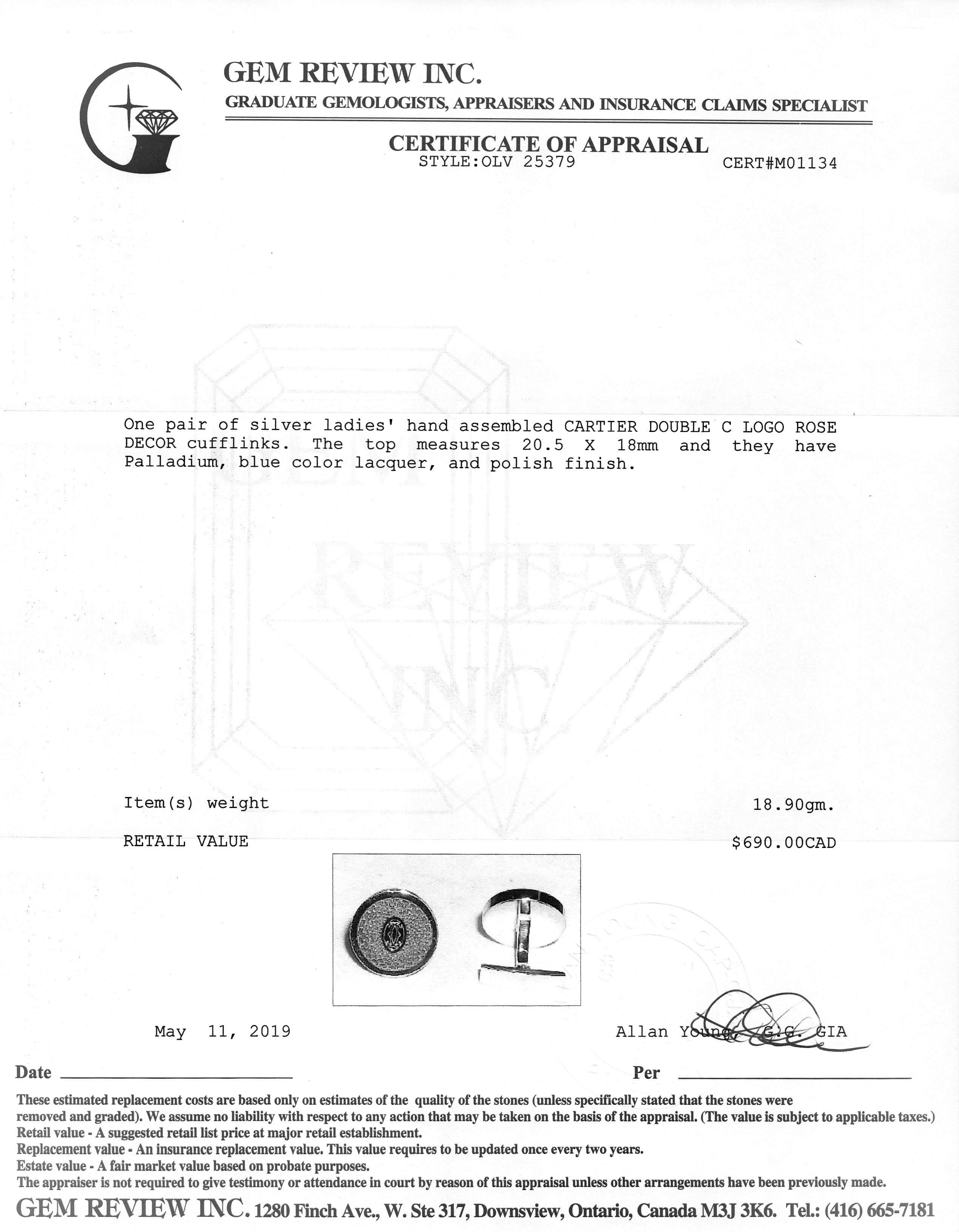 Cartier Double C Logo Rose Decor Cufflinks