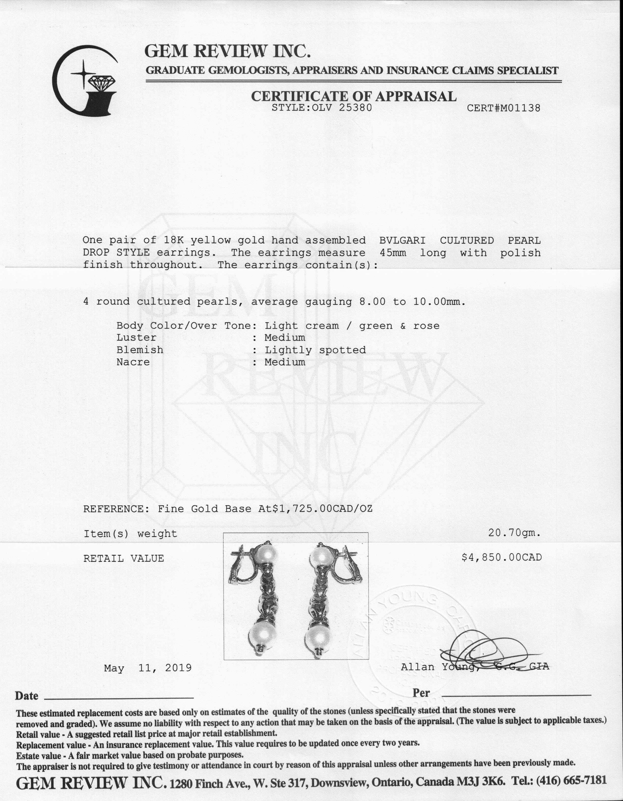 Bulgari Pearl Drop Earrings