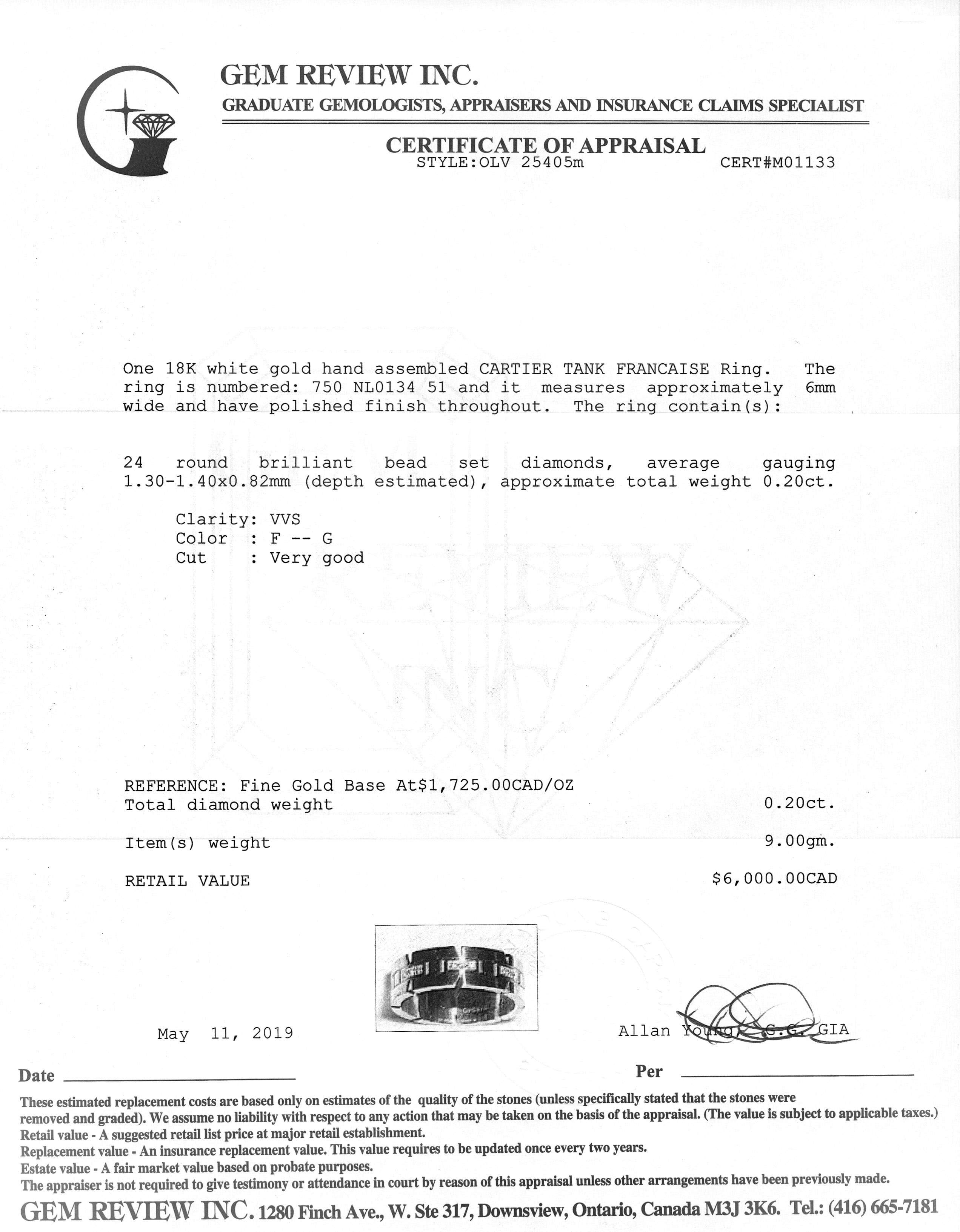 Cartier Diamond Tank Francaise Ring